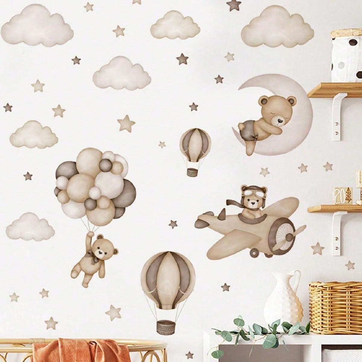 1 Pezzo/2 Pezzi/6 Pezzi Adesivi murali decorativi in PVC rimovibili e autoadesivi, con orsetti, nuvole, lune e stelle, per decorare camera da letto,