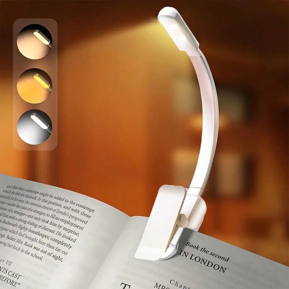 1 pezzo Luce libro ricaricabile per lettura notturna, lampada da lettura per occhi per libri a letto, luce libro molletta regolabile, 3 temperature