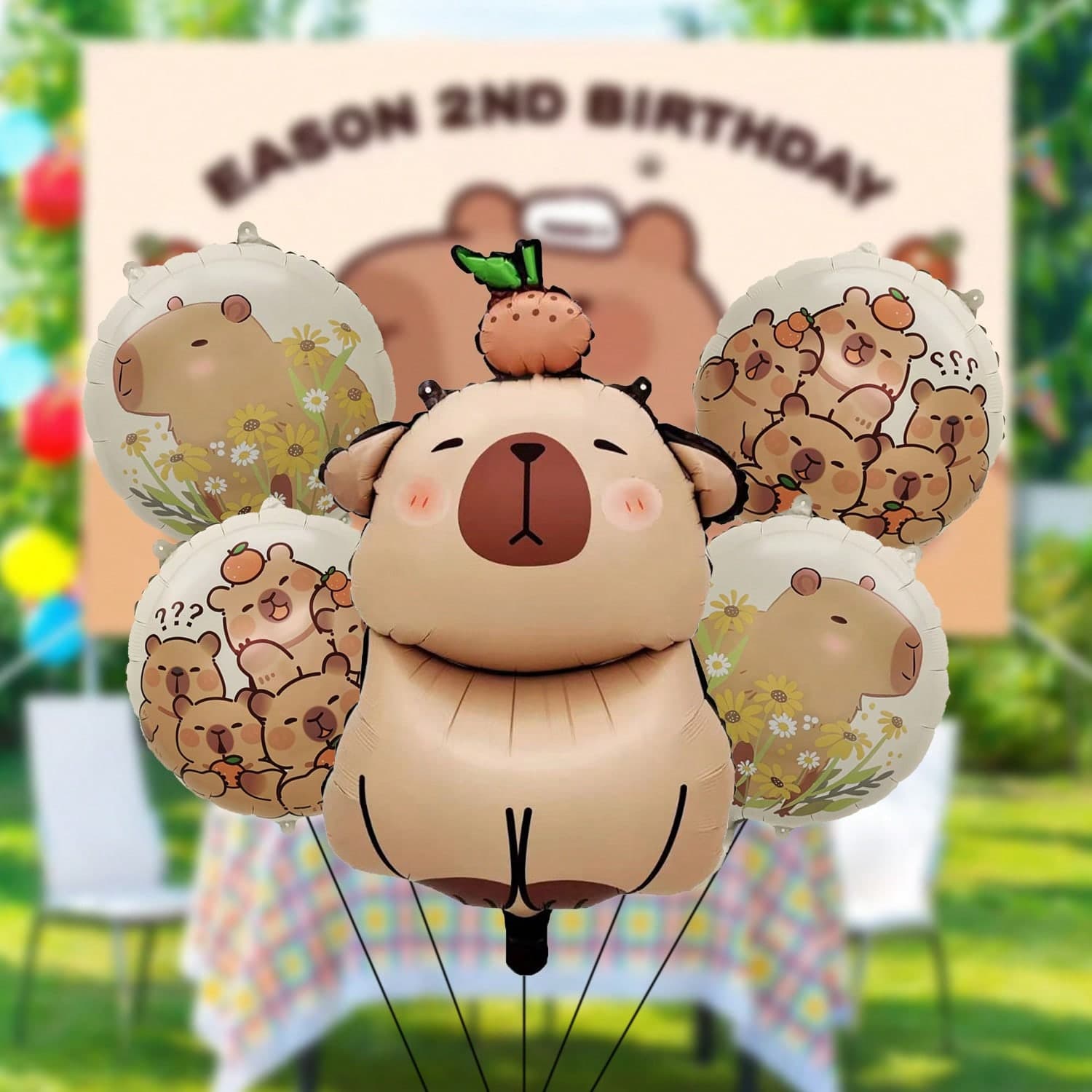 Set da 5 palloncini di alluminio a forma di simpatico capibara, decorazioni per feste di compleanno, vacanze e feste a tema animali, ideali per il