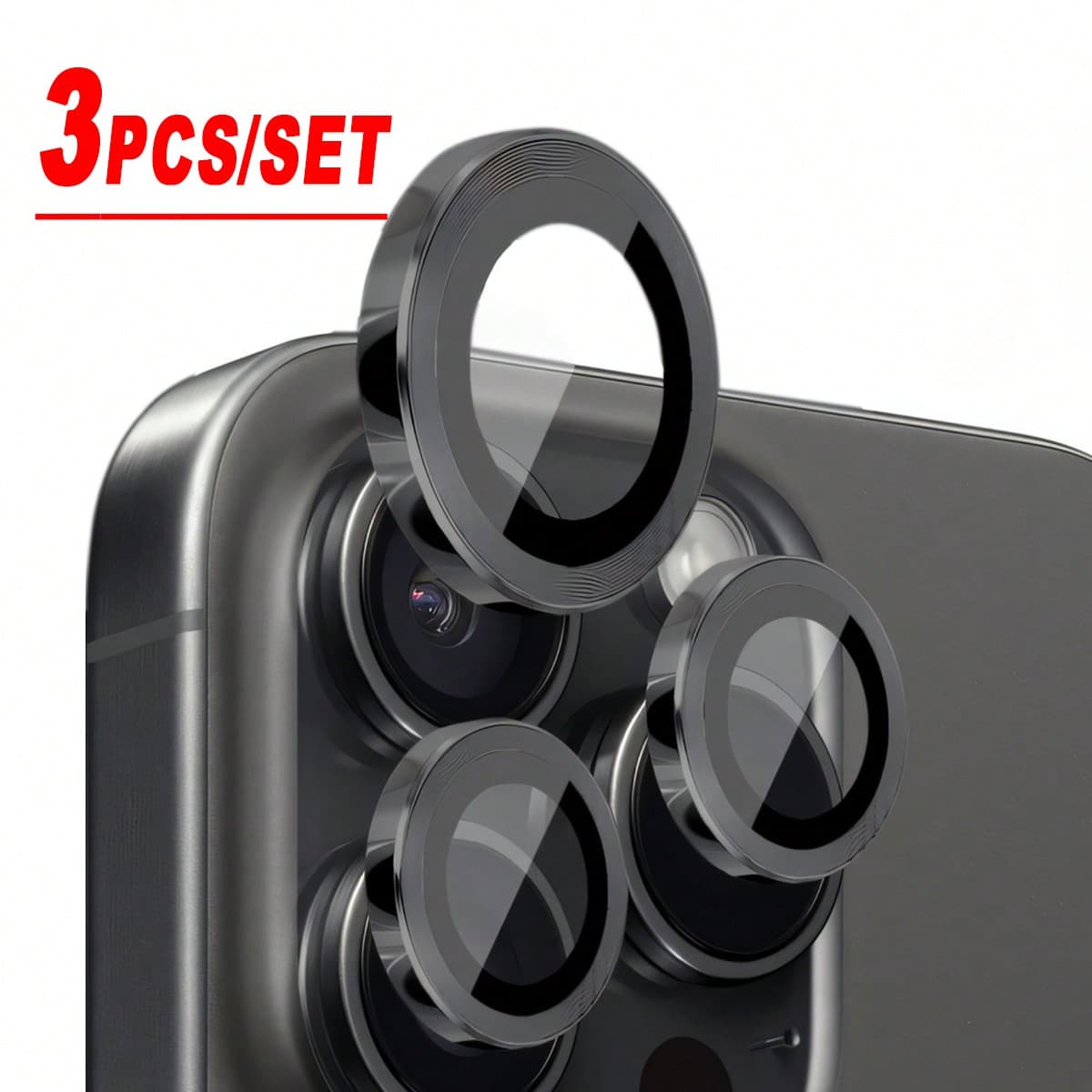 3 pezzi/set Pellicola protettiva per obiettivo fotocamera in metallo nero, perfettamente adatta, pellicola protettiva circolare per obiettivo