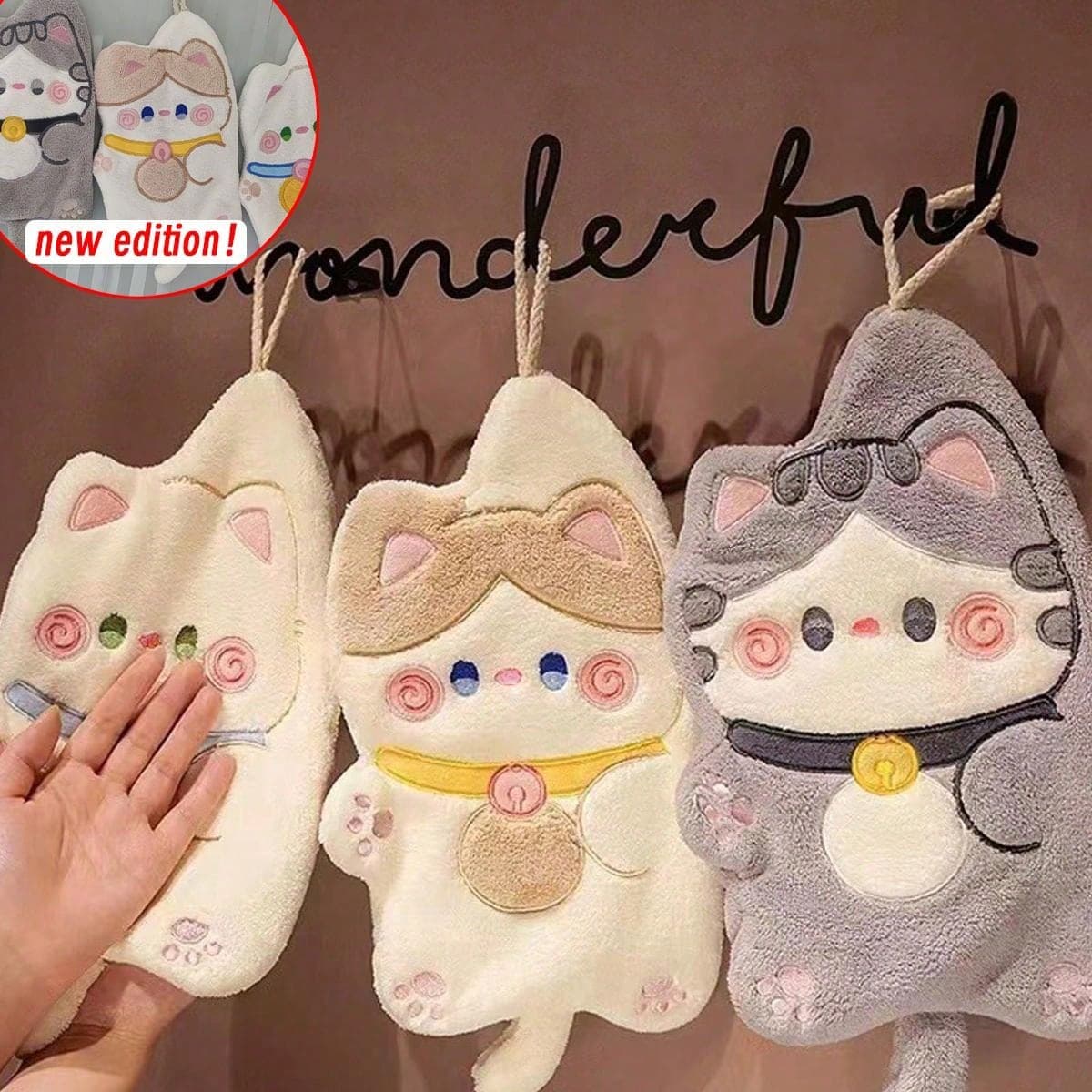 3 pezzi/1 pezzo Asciugamano da bagno decorativo in peluche a forma di gatto super assorbente, appendibile in bagno e in cucina, assorbente e facile da