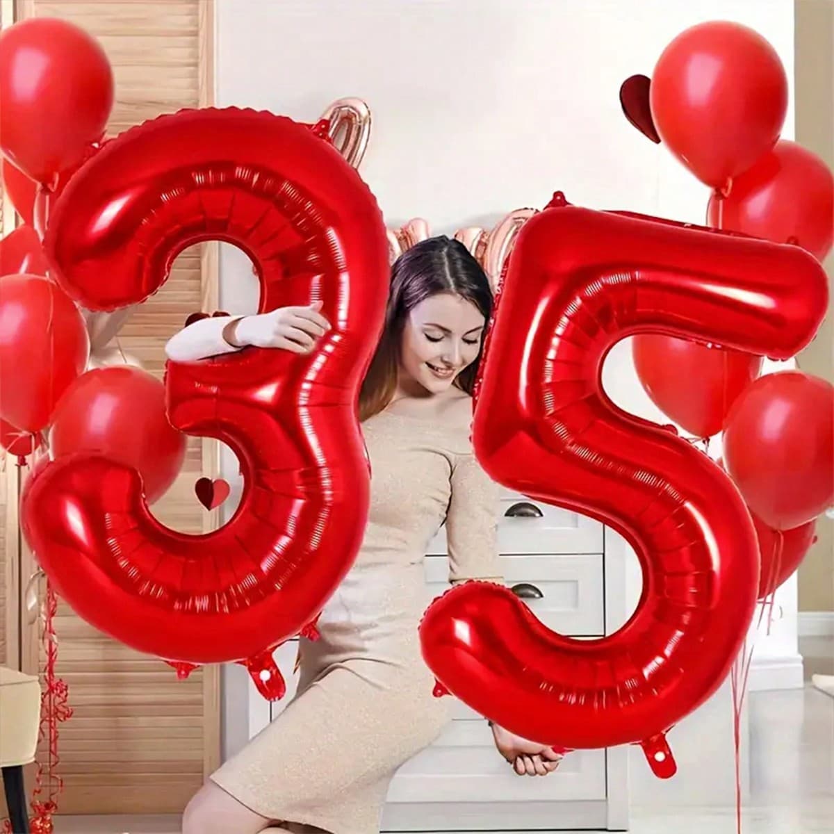 1 pezzo Palloncino numero in foil rosso solido da 32/40 pollici, palloncini in poliestere grandi da 0-9, palloncini decorativi, riutilizzabili, adatti
