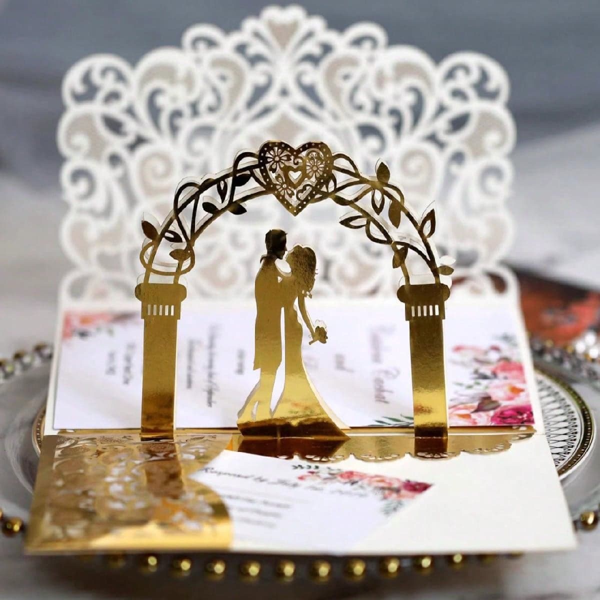 5 set di inviti matrimoniali tagliati al laser a 3 ante, inviti in traforo di alta qualità, card di benedizione, annunci di matrimonio, 1 carta