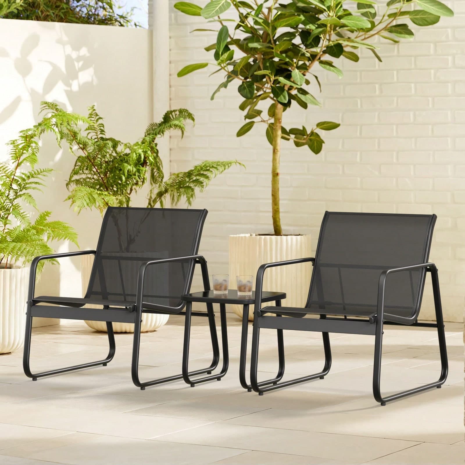 Set da balcone 3 pezzi, Set bistrot 3 pezzi in tessuto Textilene, 2 poltrone e 1 tavolo in vetro temperato, per giardino, patio, balcone, Idee per San