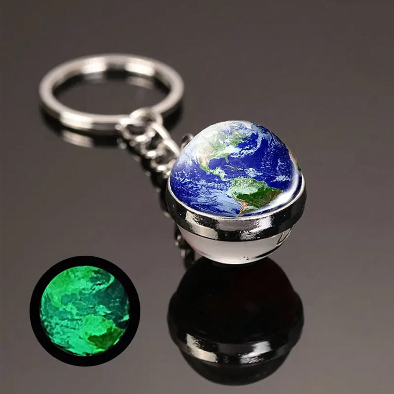 Set esclusivo in offerta di portachiavi luminosi a forma di pianeta, portachiavi in vetro a forma di Terra del sistema solare, in metallo lega, design