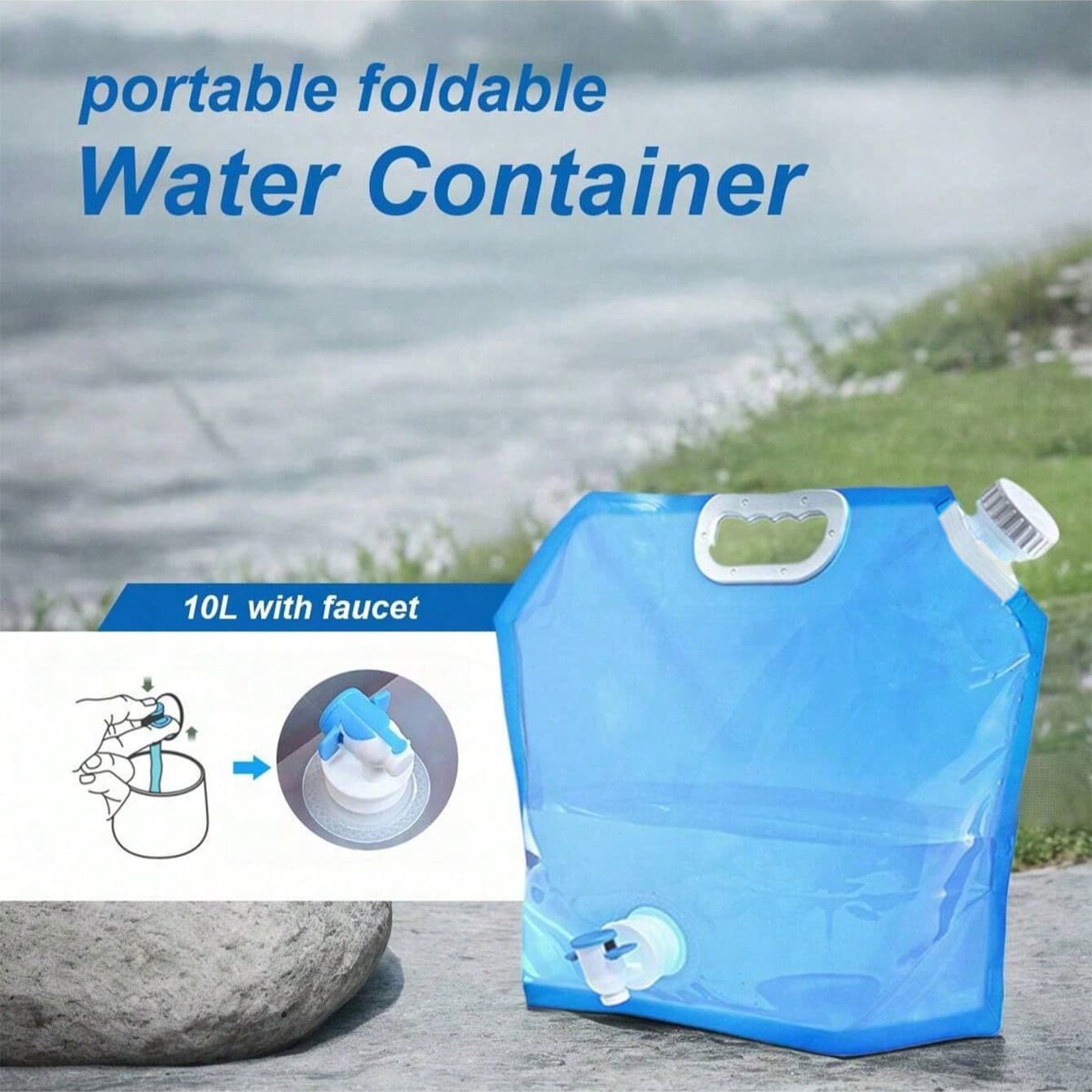 Borsa per acqua da campeggio da 5L/10L, secchio per acqua portatile e pieghevole, grande contenitore per acqua portatile e pieghevole con valvola:
