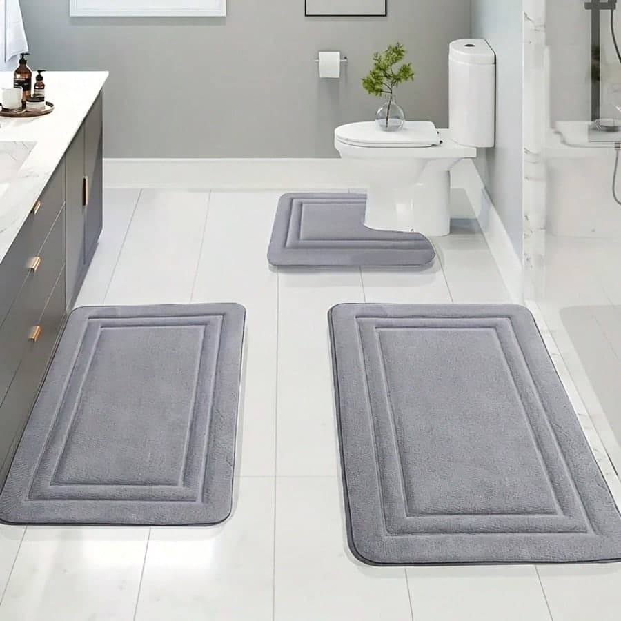 3 pezzi Set di tappetini da bagno in memory foam, tappeto da bagno spesso, tappeto per il water, combinazione libera, zerbino, morbido, assorbente,