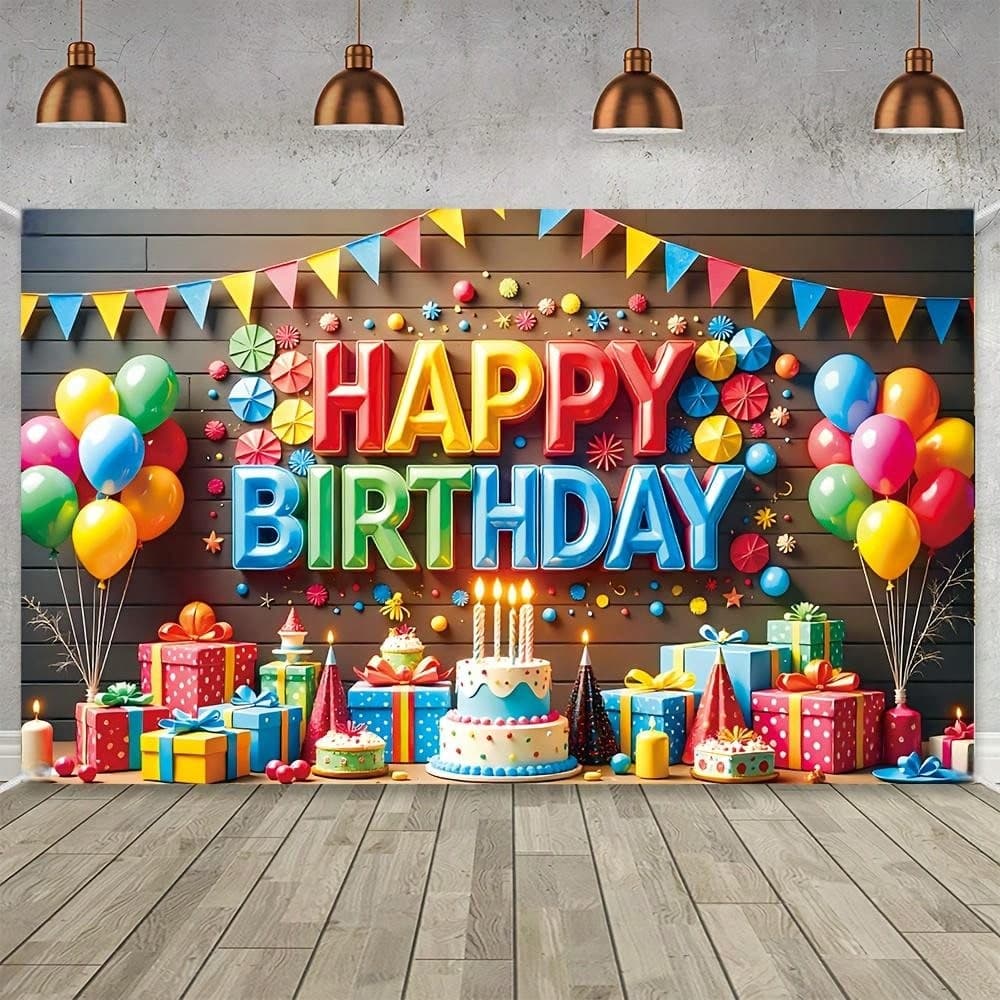 1 pezzo Striscione sfondo per compleanno vivace, realizzato in materiale poliestere, adatto per la decorazione di feste di compleanno, bandiera