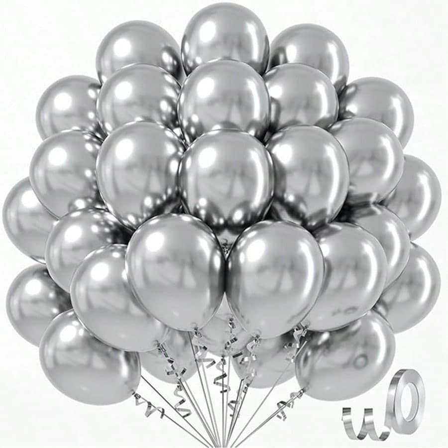 10/20/30/40/50 pezzi Palloncini metallici argento, dimensioni 18/12/10/5 pollici, palloncini in lattice argento, adatti per decorazioni di laurea,