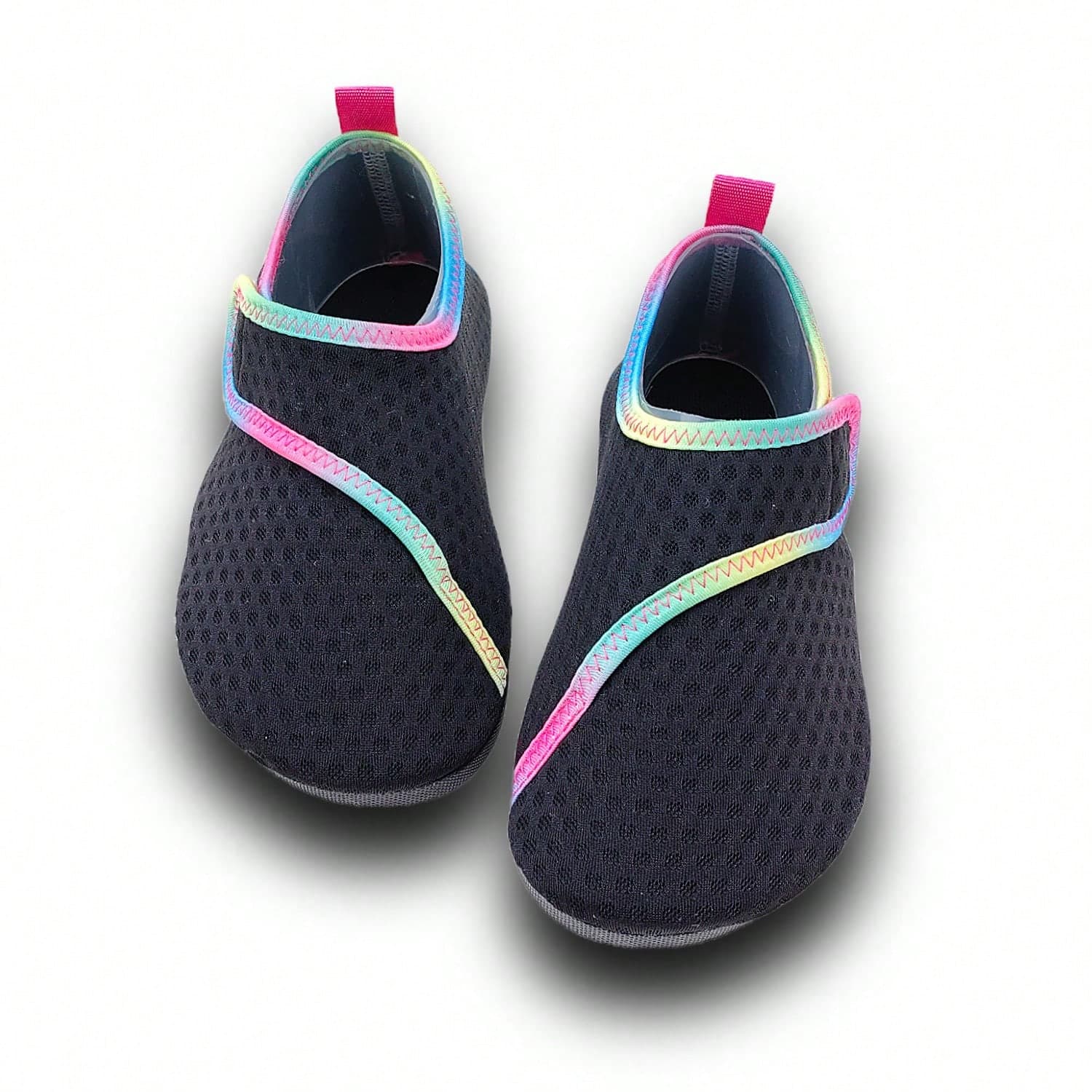 Scarpe da spiaggia per bambini, unisex colore nero tinta unita, suola spessa morbida in gomma, leggere e traspiranti, scarpe da spiaggia/fiume con
