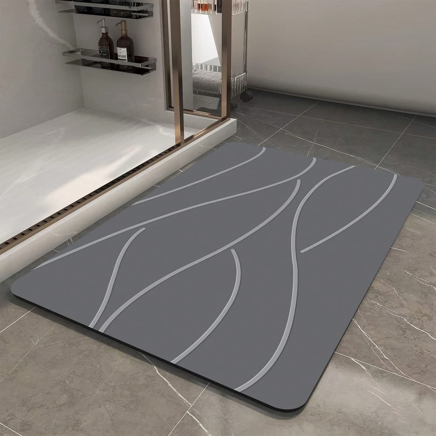 1 pezzo Tappetino da bagno ad asciugatura rapida - Tappeto antiscivolo e assorbente in fango di diatomee con disegno geometrico per doccia e ingresso,