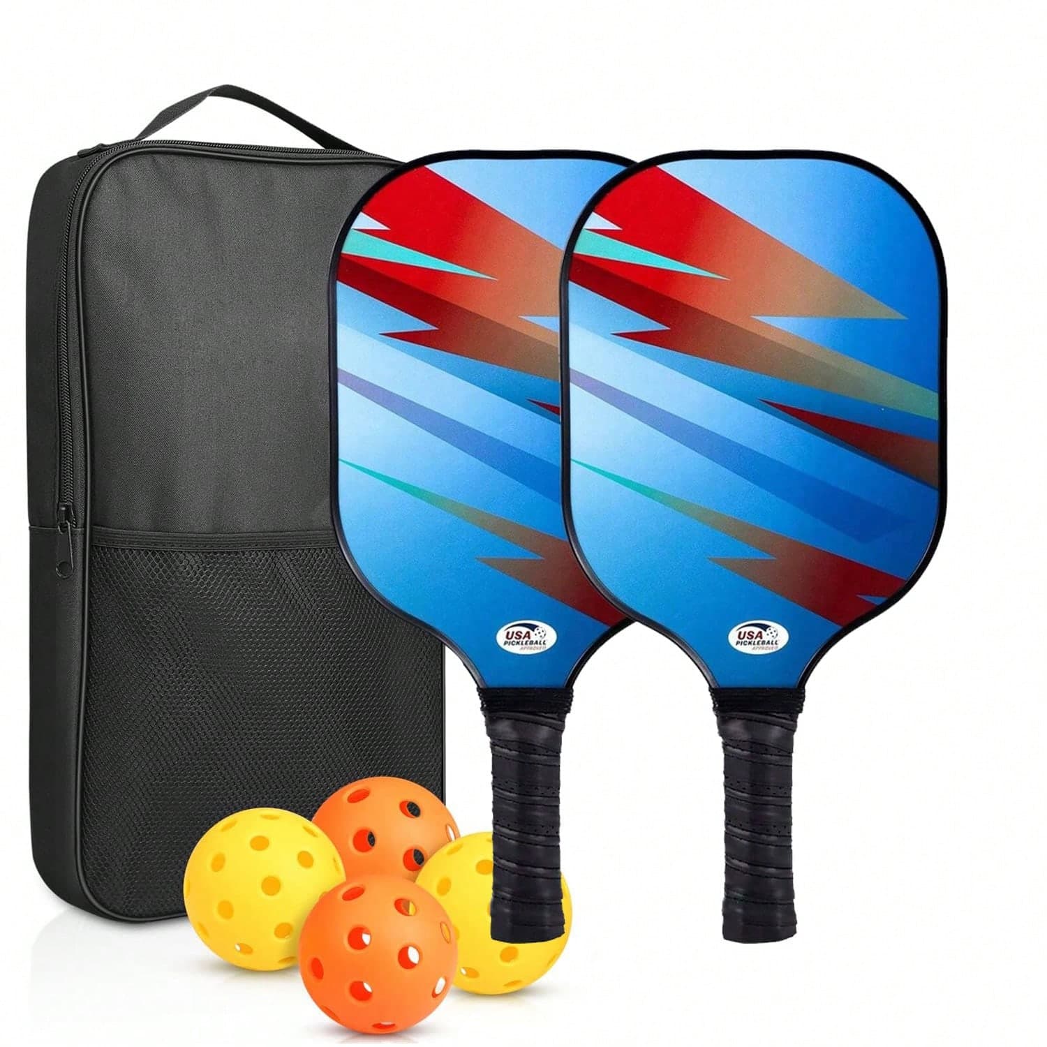 Set di 2 racchette per pickleball in fibra di vetro approvate USAPA, set da pickleball con 2 racchette, 4 palline da pickleball, 1 borsa per