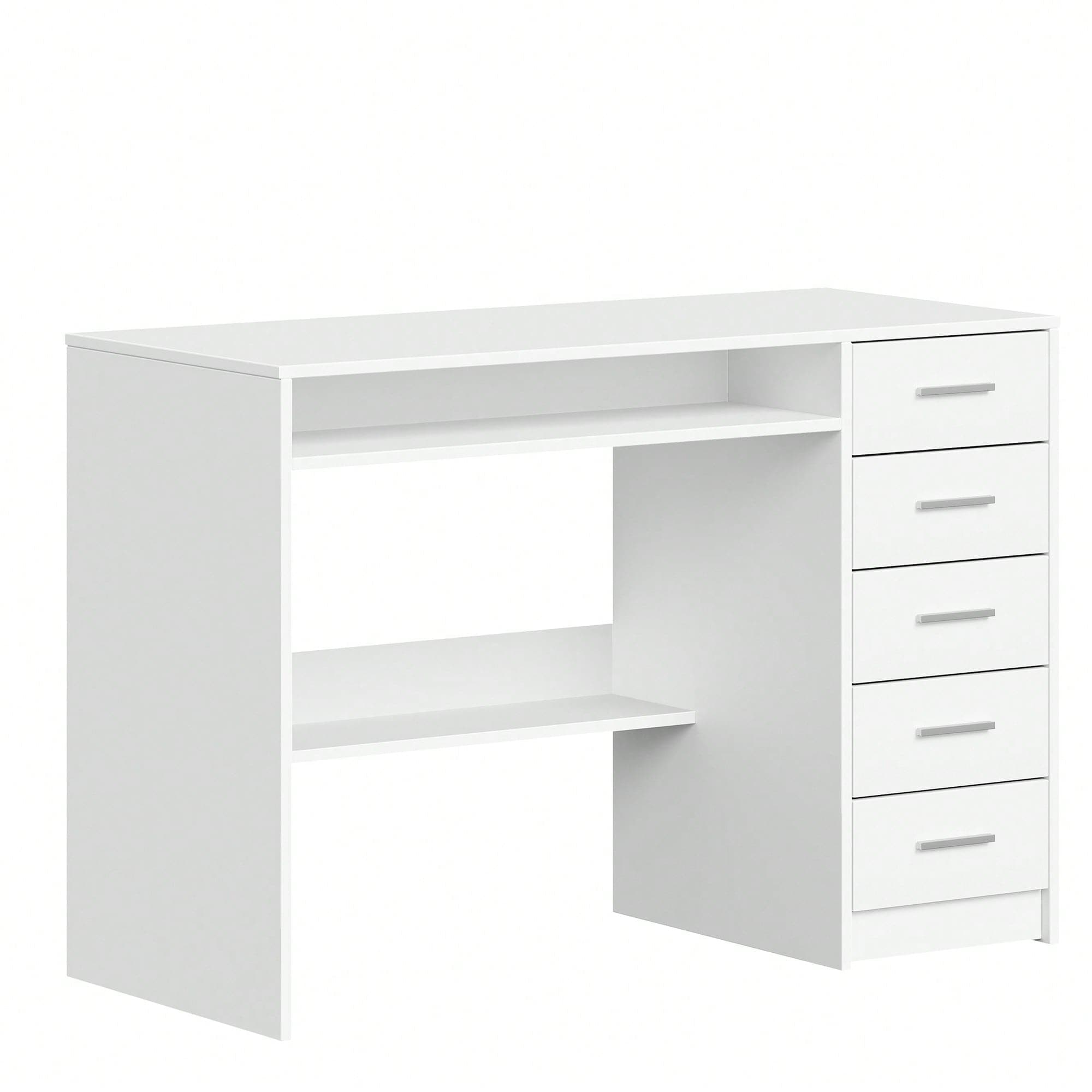 Scrivania, scrivania per computer con 5 cassetti, scrivania da ufficio dal design minimalista, tavolo per PC moderno, 50 x 108 x 75 cm, adatta per