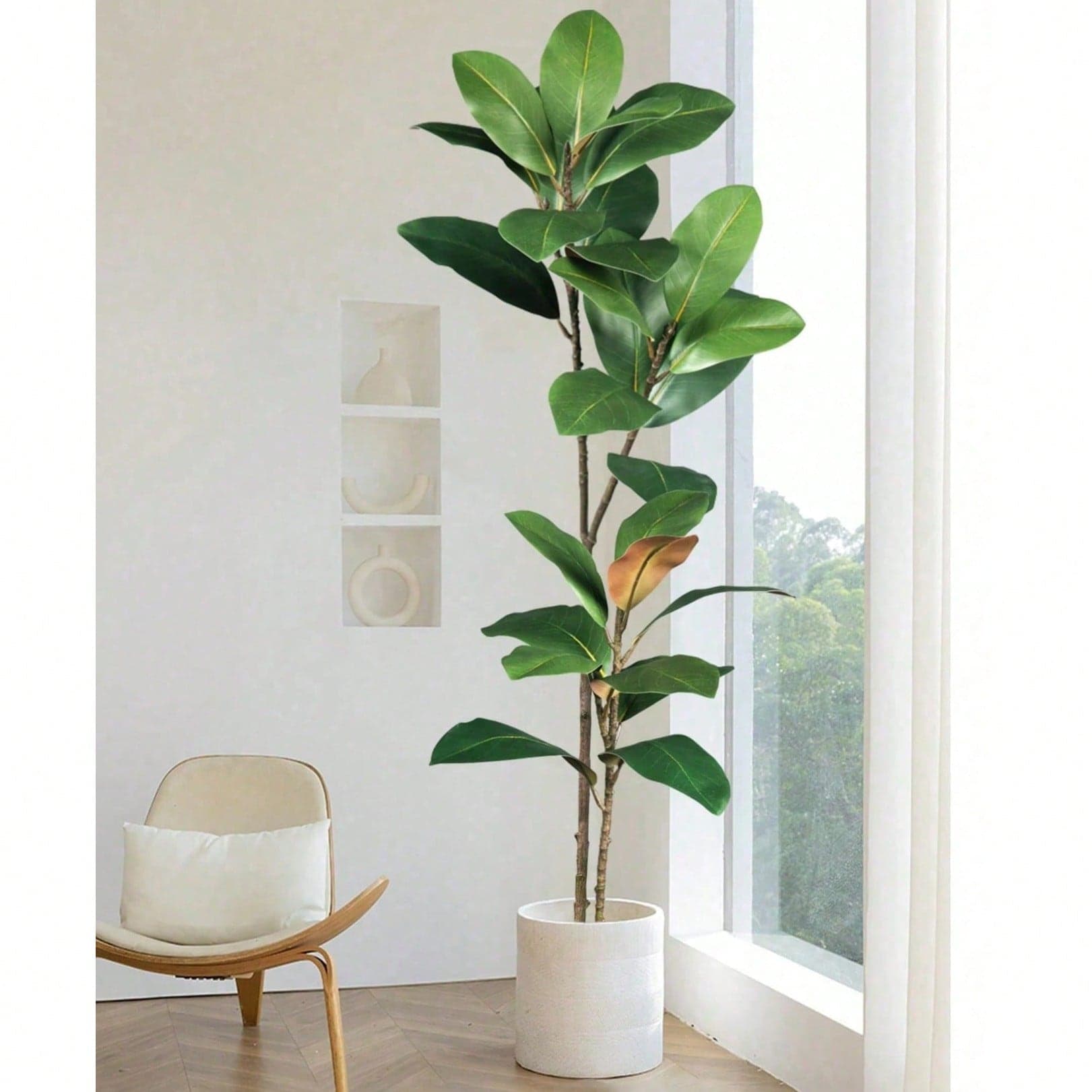Ramo artificiale di magnolia 55/110 cm, ramo finto di ficus tropicale, foglie realistiche di fico a foglia di violino, verde artificiale, mini pianta