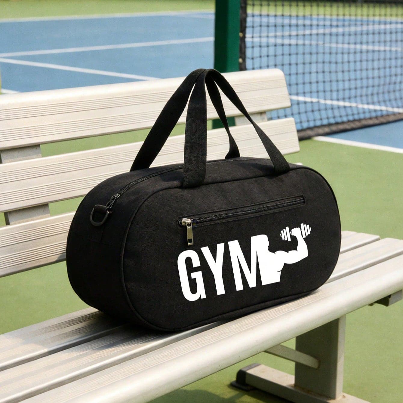 Grande borsa da viaggio con stampa fitness, borsa sportiva, borsa da palestra in tessuto Oxford durevole con manico rinforzato, adatta per yoga e