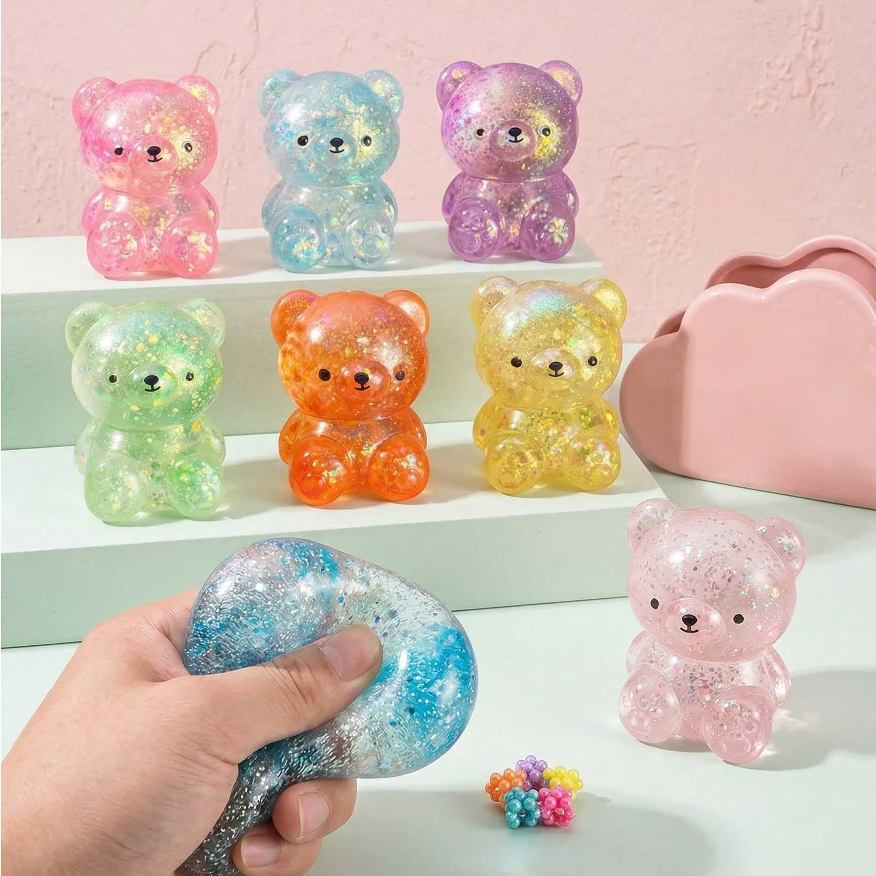 1 pezzo Giocattolo antistress morbido e lento con cristalli glitterati, Axolotl, schiuma appiccicosa, Taba Squishy, giocattolo portatile da viaggio