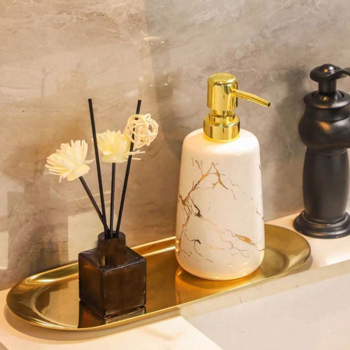1 pezzo Vassoio da bagno di lusso in stile dorato, adatto per bagno, lavandino, toilette