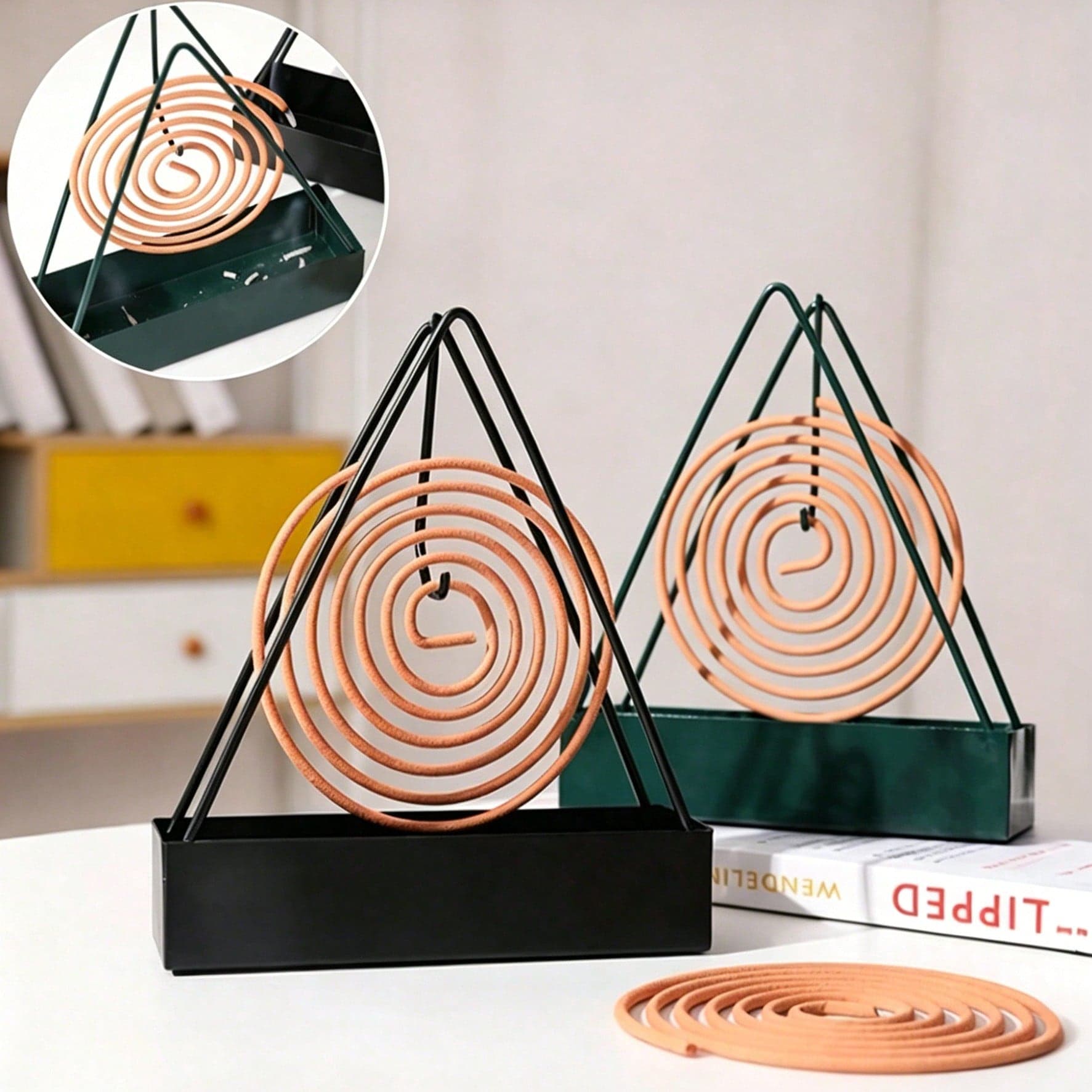 1 pezzo Supporto triangolare per spirali antizanzare con vassoio sospeso, Scatola creativa per spirali antizanzare per uso domestico, Bruciatore di