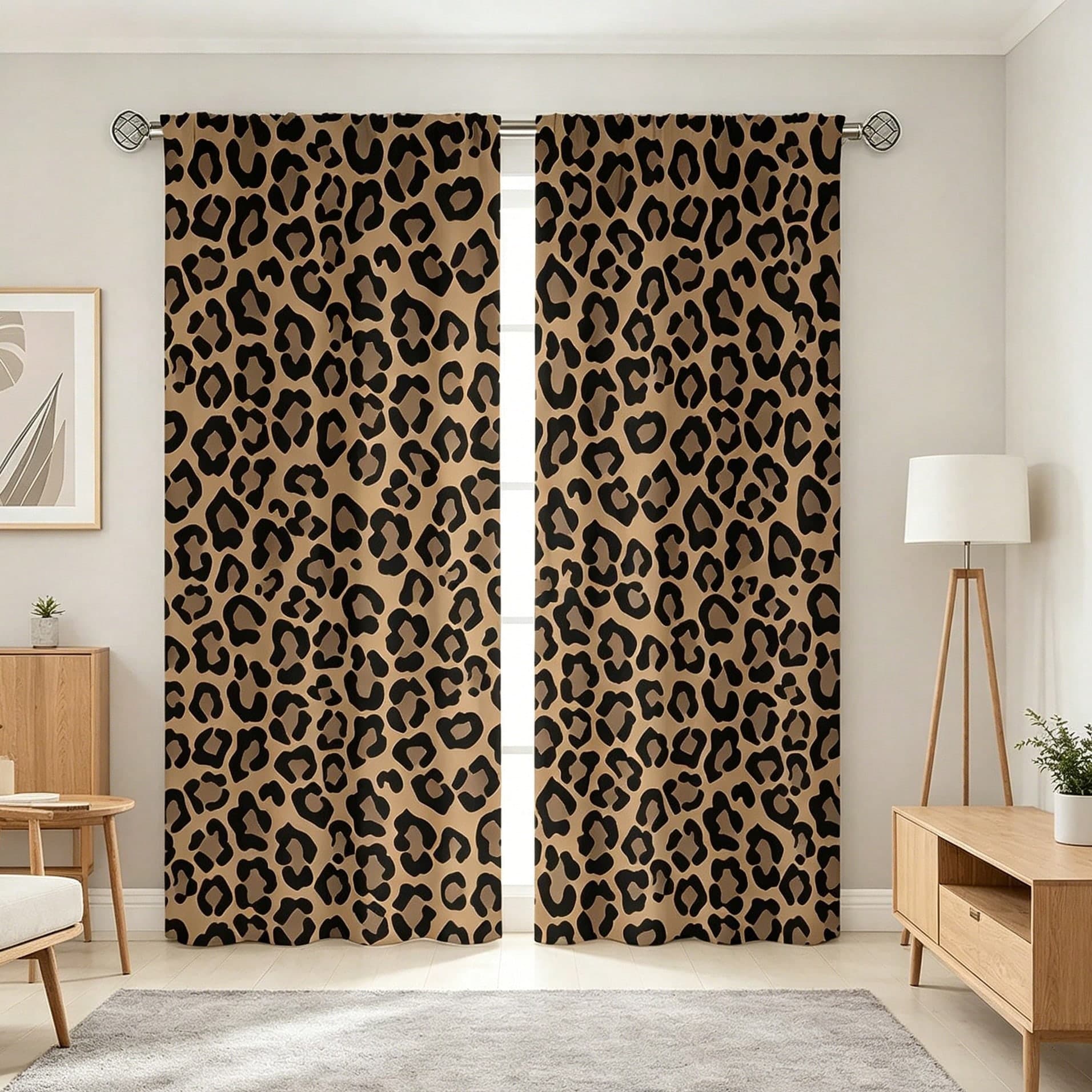 2 pezzi Tende da camera da letto classiche con stampa leopardata semi-trasparenti, design con tasca per asta senza foratura, sospensione con tasca per