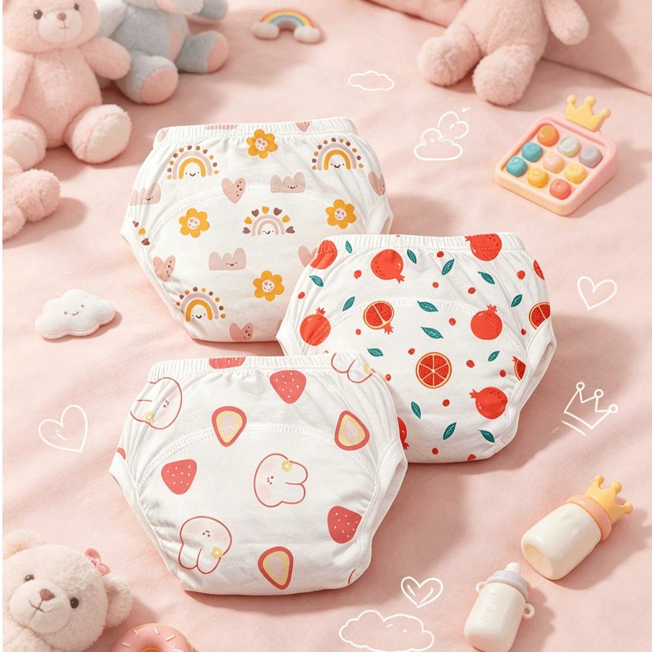 3 pezzi Pannolini di addestramento neonato, Copripannolini riutilizzabili delicati sulla pelle, Mutandine lavabili unisex per l'addestramento del