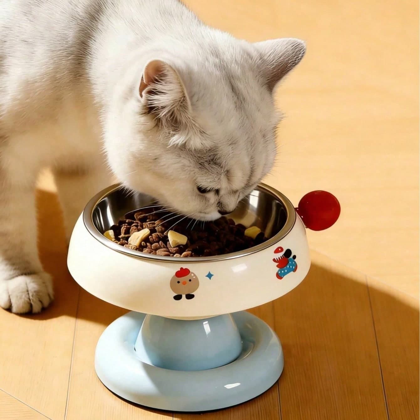 1 pezzo Ciotola per animali domestici rialzata in acciaio inossidabile con rivestimento antiscivolo, stile carino e adatto per gatti e cani,