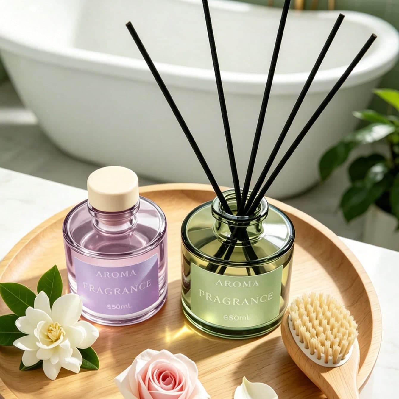 50ml Diffusore di aromi all'olio essenziale, include 5 bastoncini profumati, adatto per bagno, camera da letto, decorazione della casa, aroma a lunga