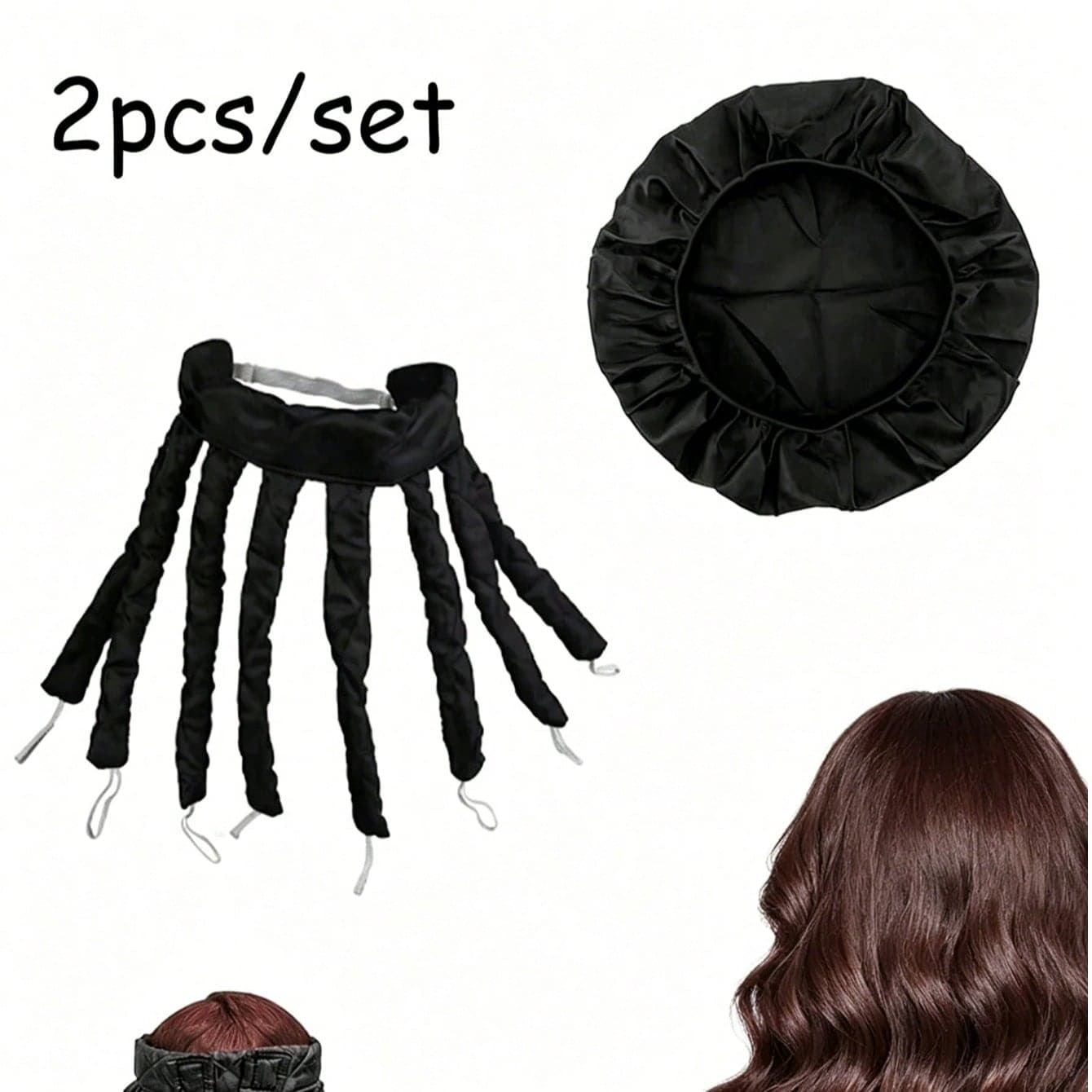Set da 2 pezzi: Arricciacapelli senza calore in raso con fascia regolabile, nessun calore richiesto per ricci notturni, adatto a donne e ragazze per