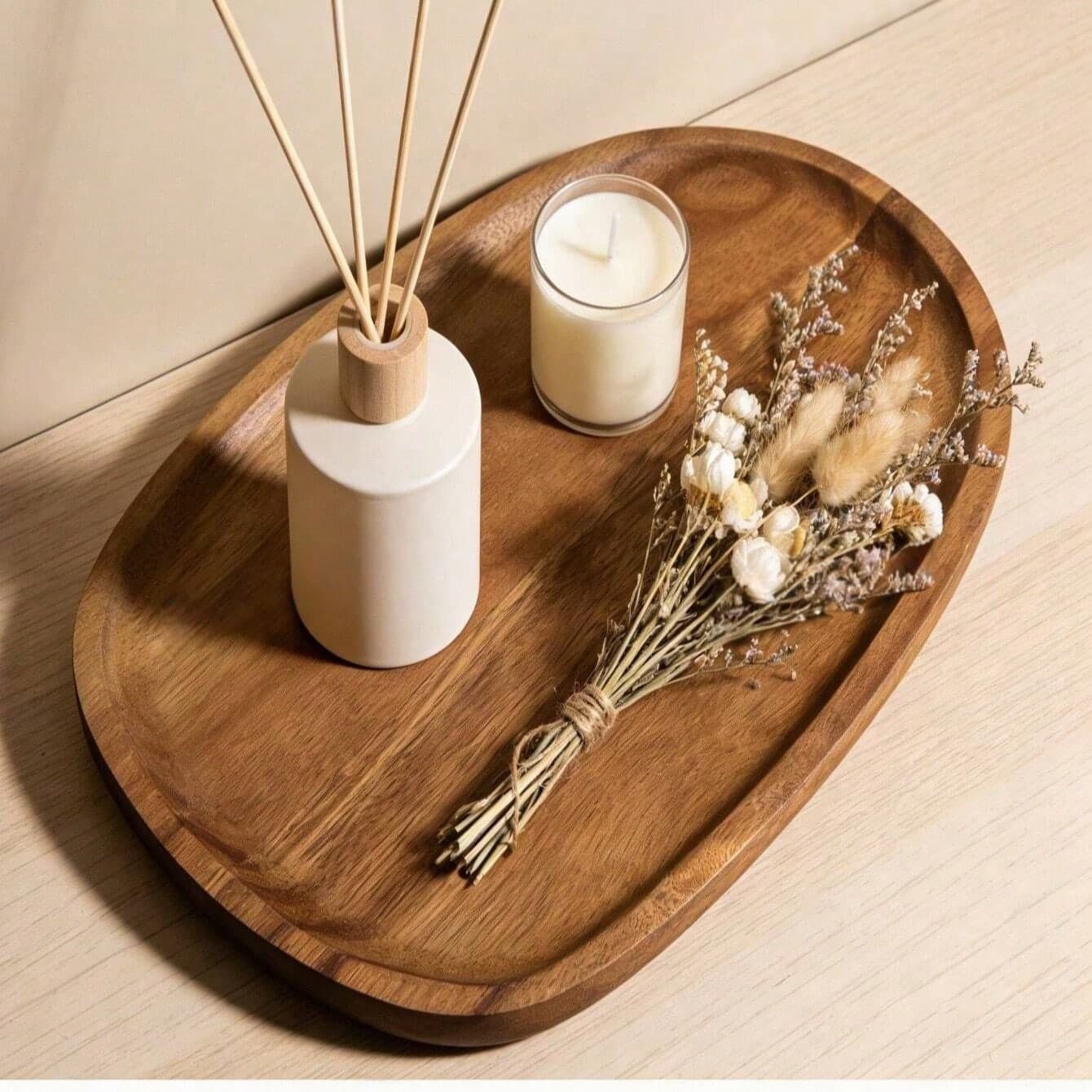 Vassoio in legno asimmetrico, vassoio in legno per il bagno, vassoio decorativo da tavolo per profumi, gioielli e cosmetici, regali per compleanno,