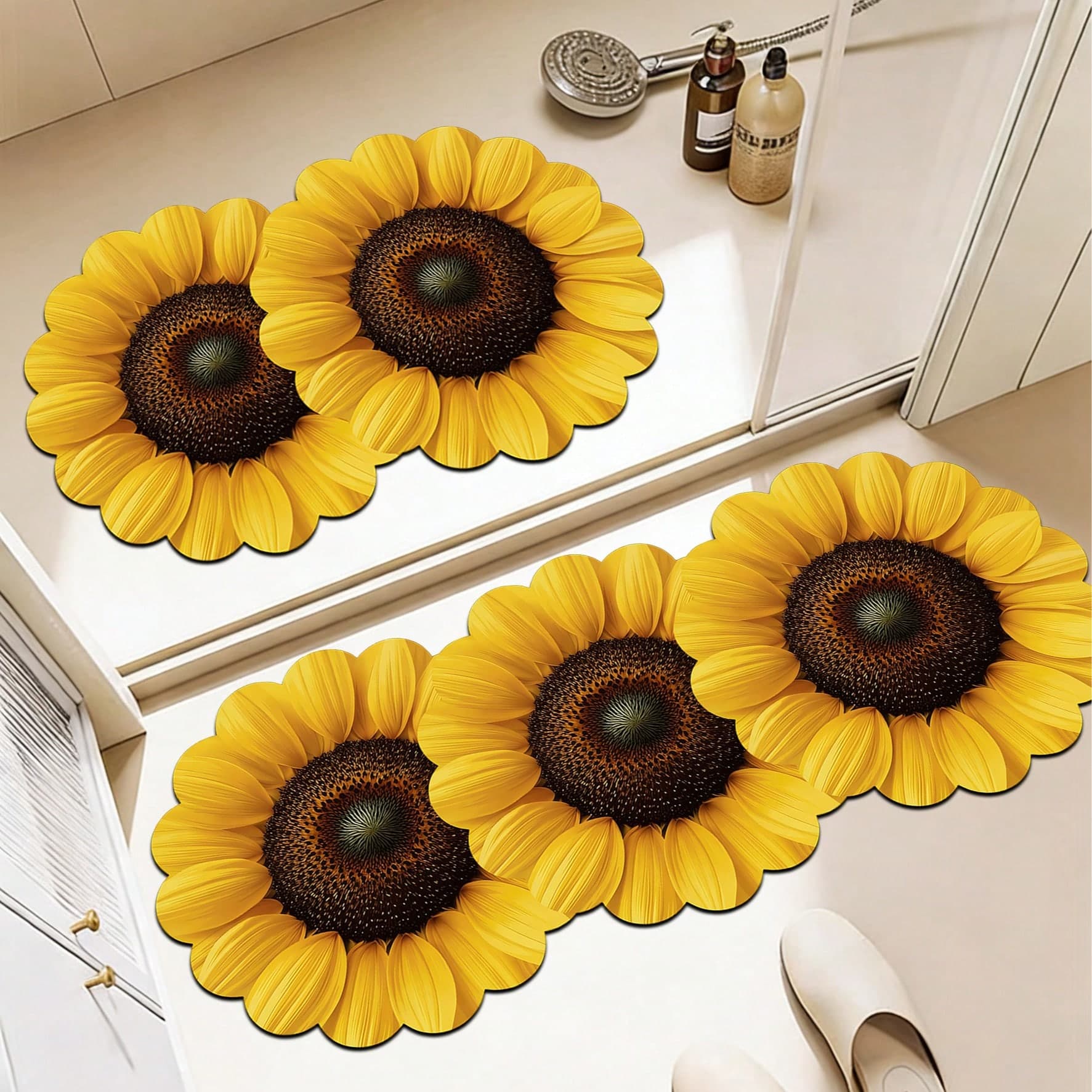1 pezzo Tappetino da bagno in terra di diatomea a forma di girasole, tappeto da bagno, zerbino, piccolo tappeto da area, moquette, decorazione per la