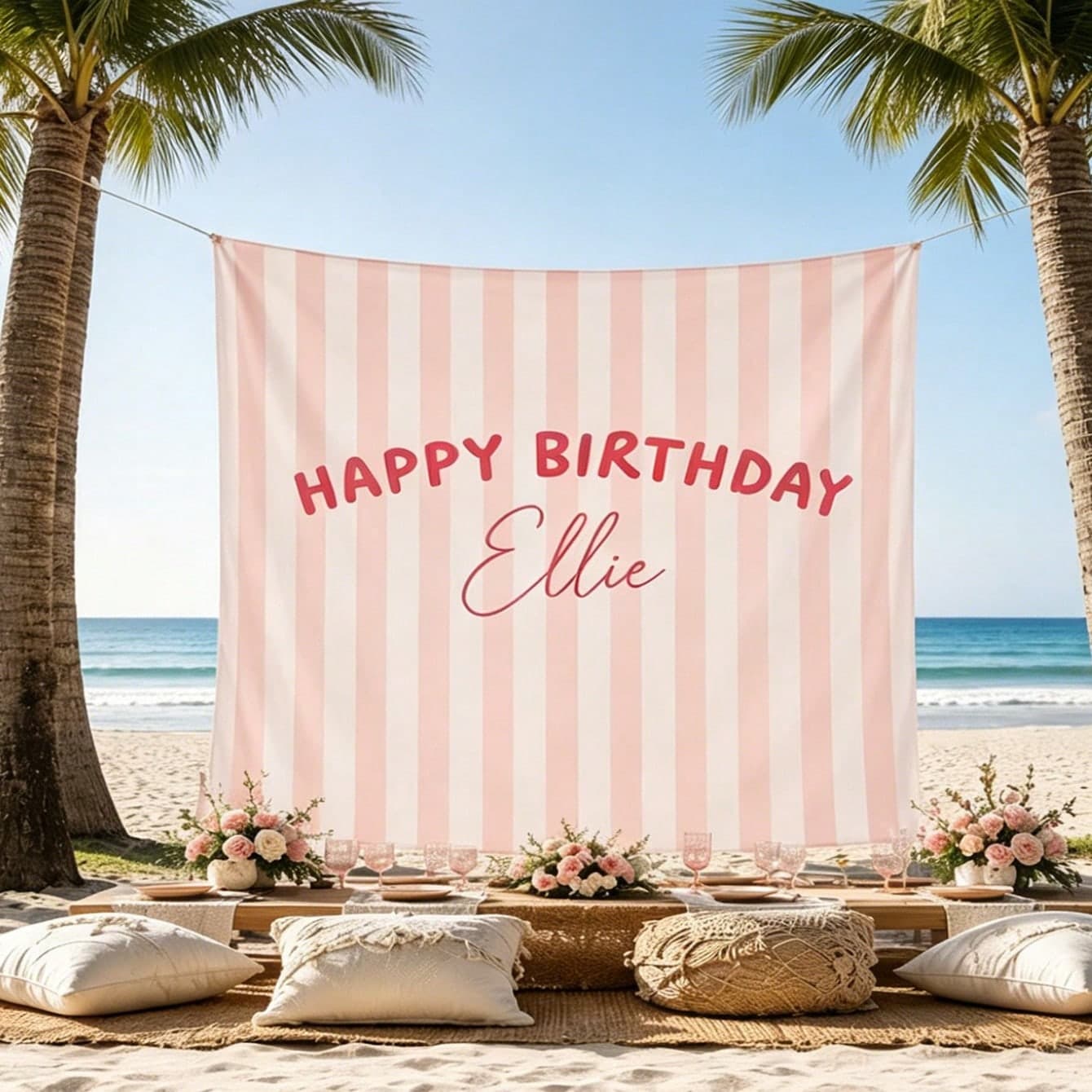 Sfondo per lenzuolo di compleanno, striscione personalizzato con nome di compleanno, cartello di compleanno in tessuto, decorazione da parete in stile
