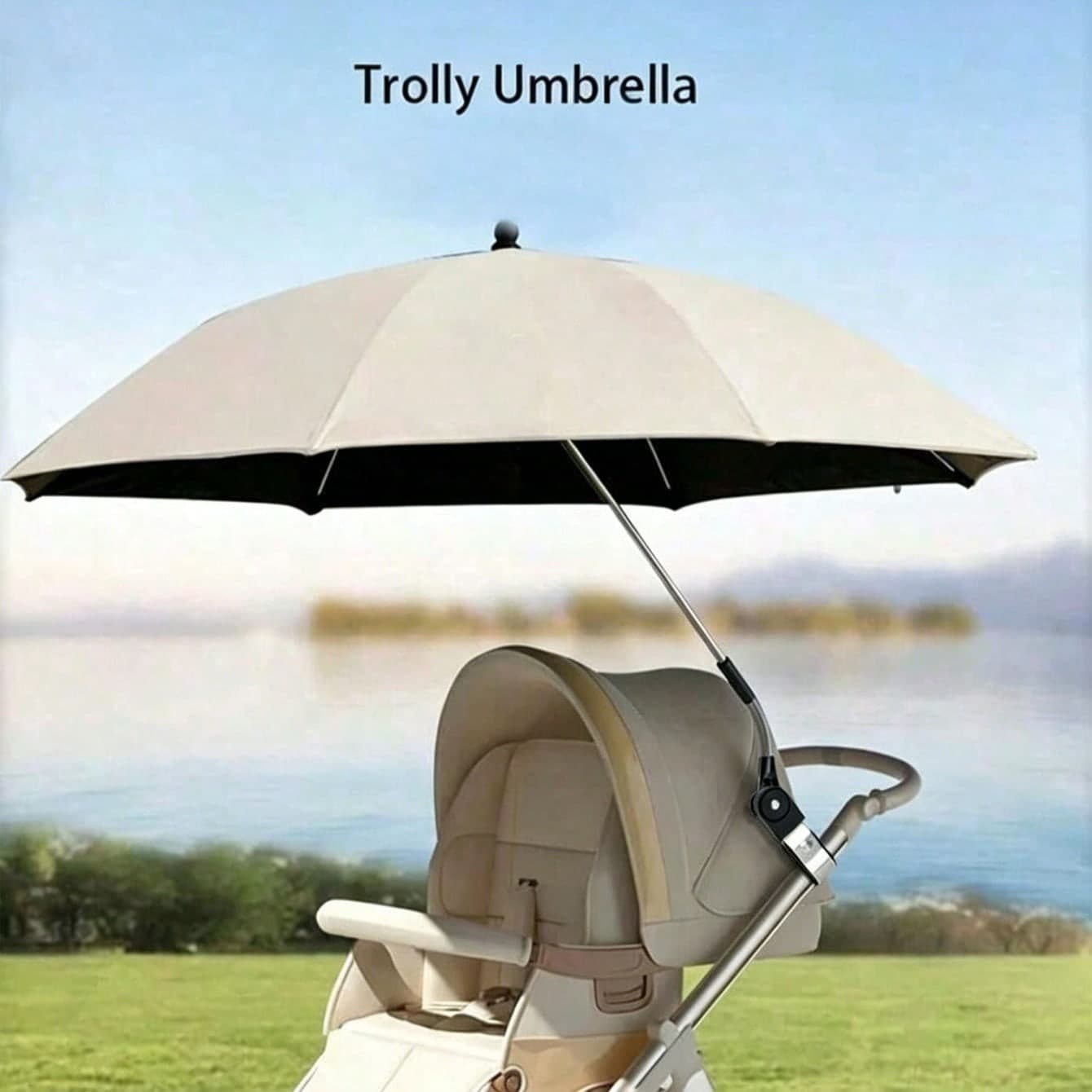 Ombrello parasole Strolly, protezione UV UPF50+, braccio ombrello flessibile, con manico a molletta, adatto per passeggini, uso multi-occasione.