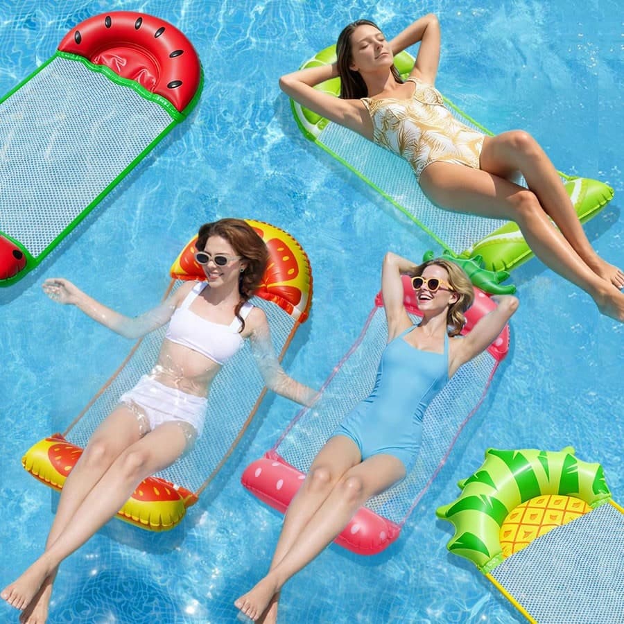 2 pezzi di lettino galleggiante gonfiabile a forma di frutta, amaca d'acqua in rete per adulti, letto galleggiante in PVC rinforzato