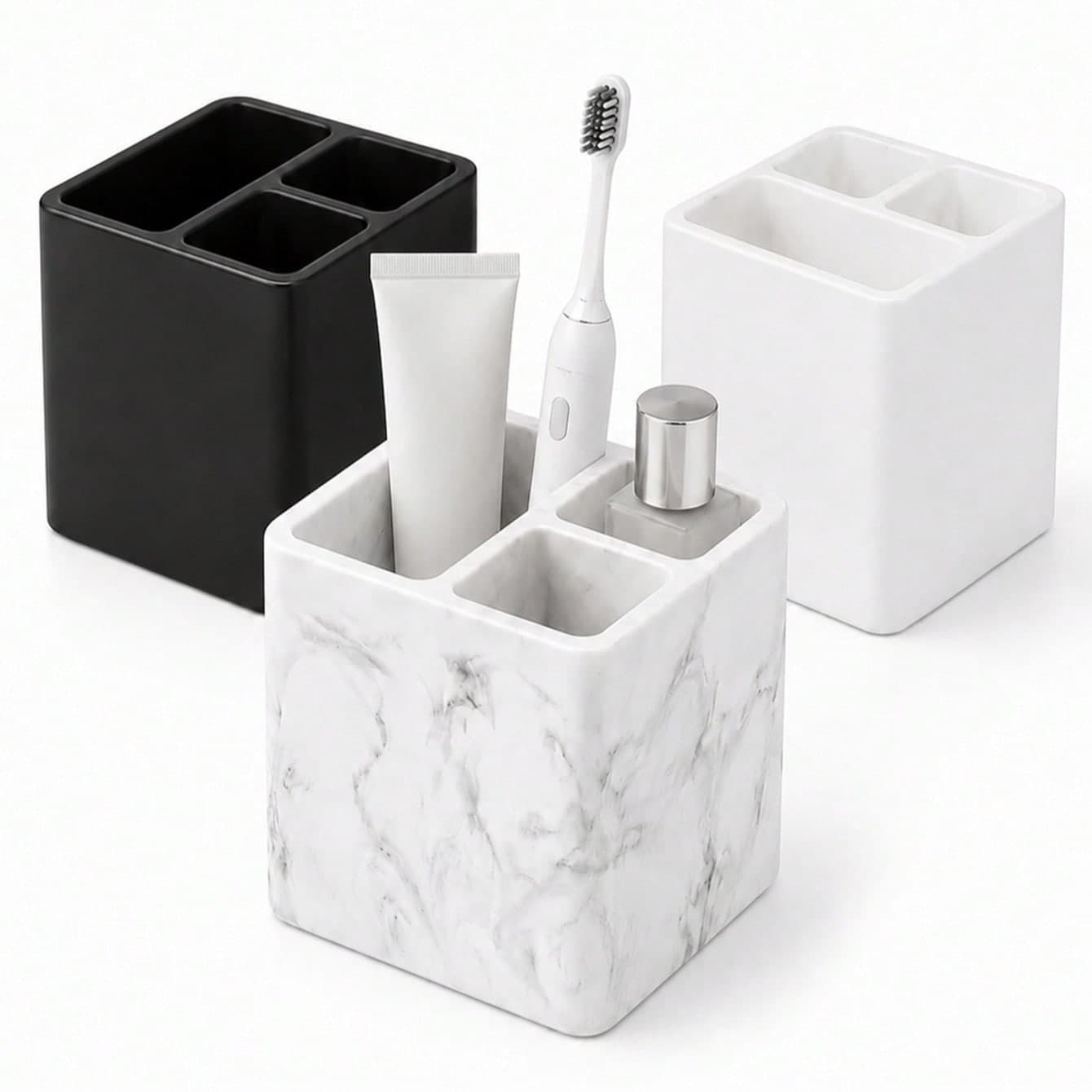 Organizer da bagno in silicone a 3 scomparti con fori di drenaggio, portaspazzolino e dentifricio per spazzolino elettrico, rasoio, pennelli da