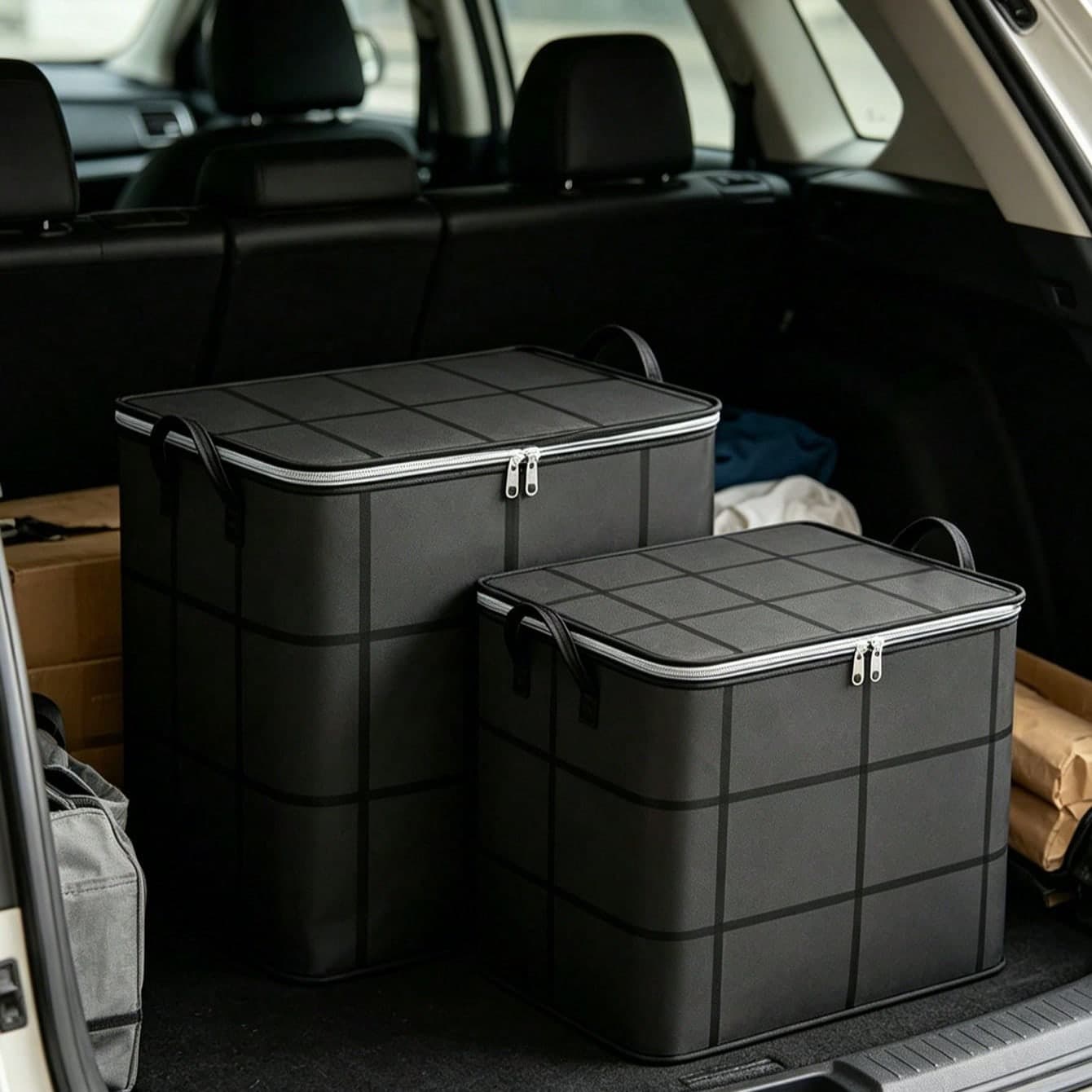 Borsa di stoccaggio nera rinforzata di grande capacità, cuciture rinforzate, anti-polvere e anti-umidità, pieghevole e impilabile, adatta per