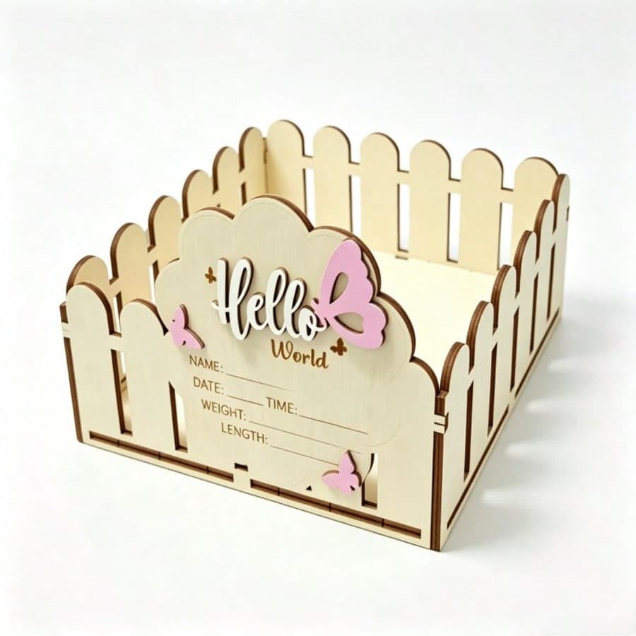 Cesto di stoccaggio in legno Hello World per neonati, scatola decorativa per tappe del neonato, cesto di stoccaggio in legno pieghevole, adatto per