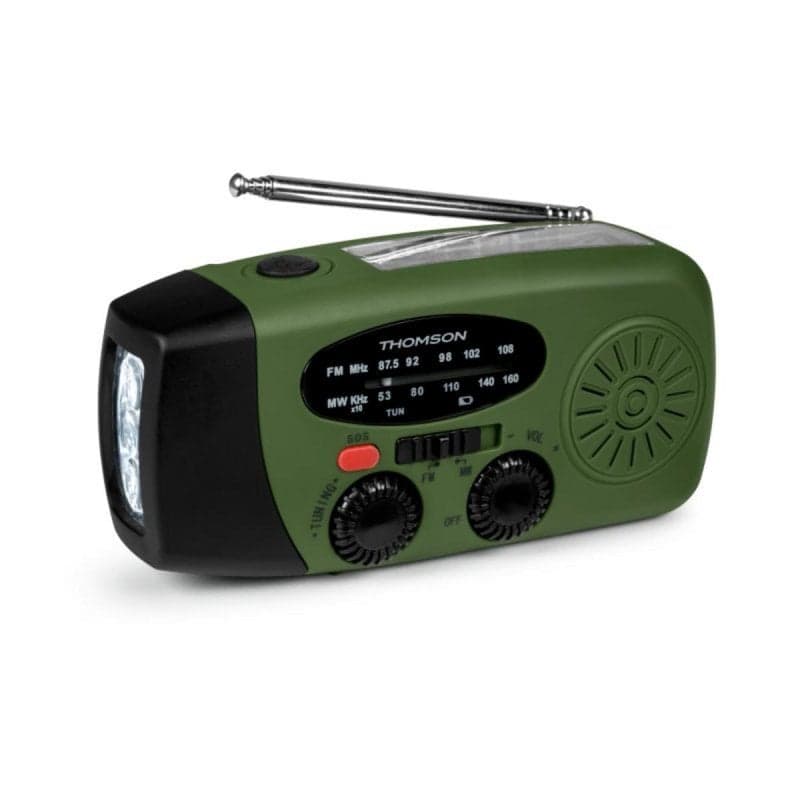 Radio portatile multifunzione Thomson RT260 verde con batteria 2000mAh, energia solare e manovella