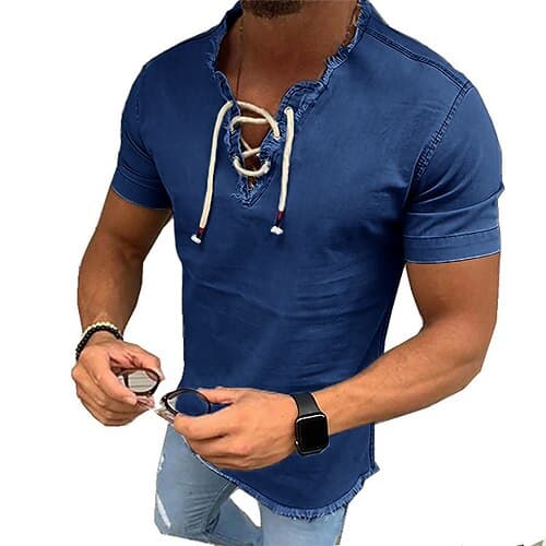 Per uomo Camicia Camicia in chambray Camicia in calicò Camicia estiva Camicia di jeans Blu marino scuro Blu marino Azzurro Manica corta Stampe