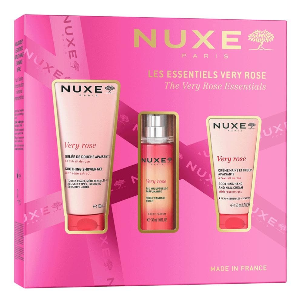 Nuxe Cofanetto Very Rose, Gel Doccia 100 ml + Acqua Profumata 30 ml + Crema Mani e Unghie 50 ml