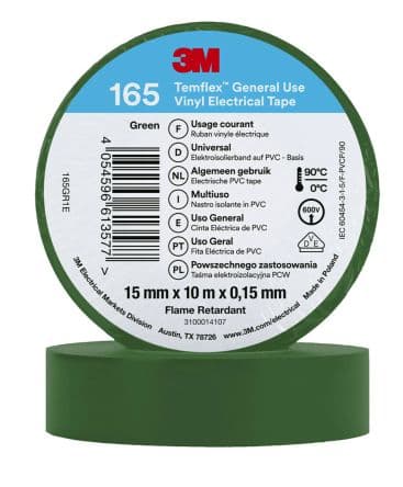 3M Nastro isolante Temflex in Vinile, Verde, 15mm x 10 m x 0.152 mm