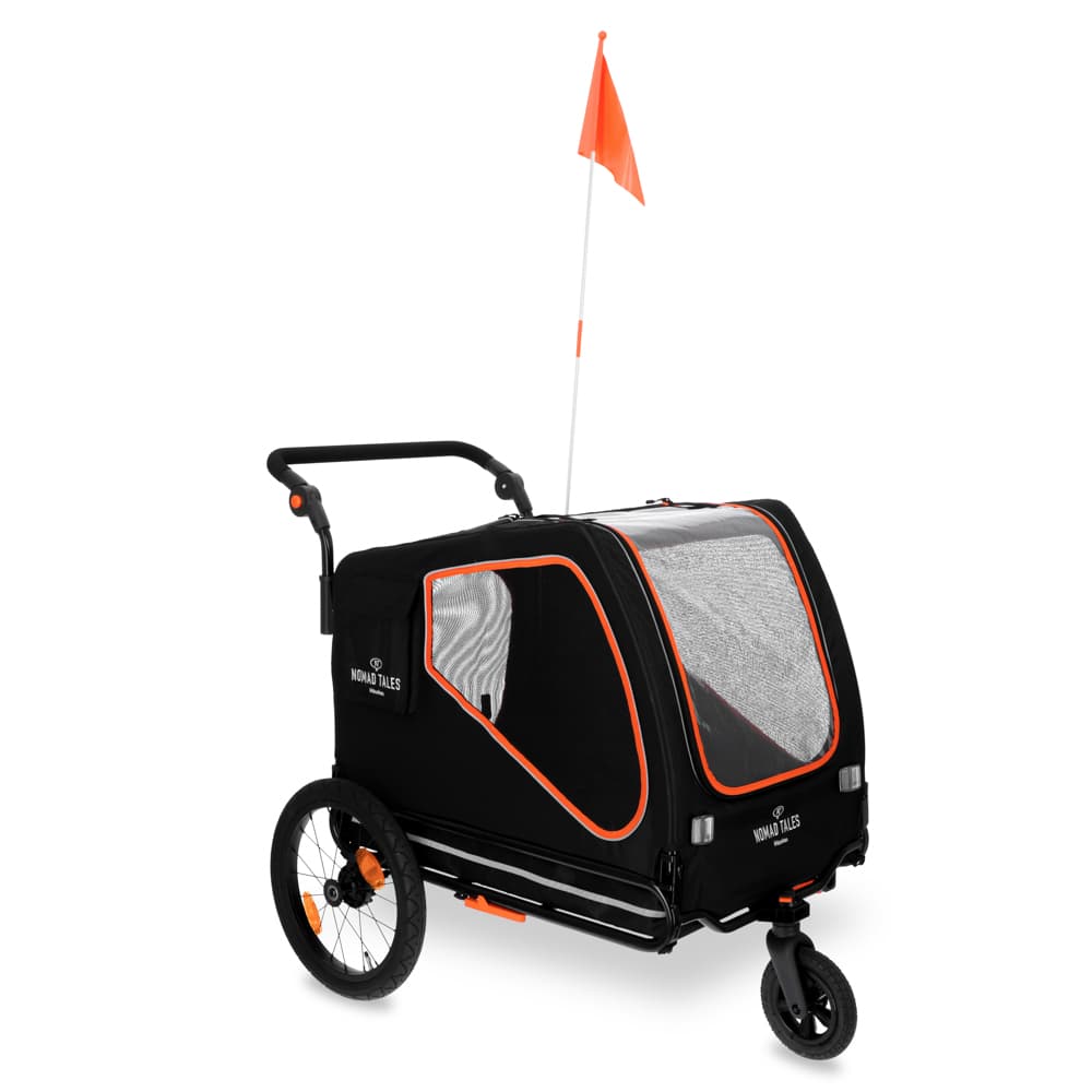 Rimorchio per bici Nomad Tales Spirit, ebony / tangerine per cane - L 145 x P 72 x H 102 cm, fino a 45 kg
