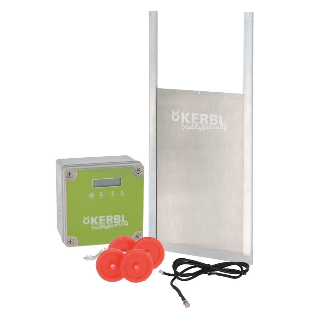 Porta scorrevole automatica per pollai Kerbl Hobbyfarming - L 40 x H 43 cm