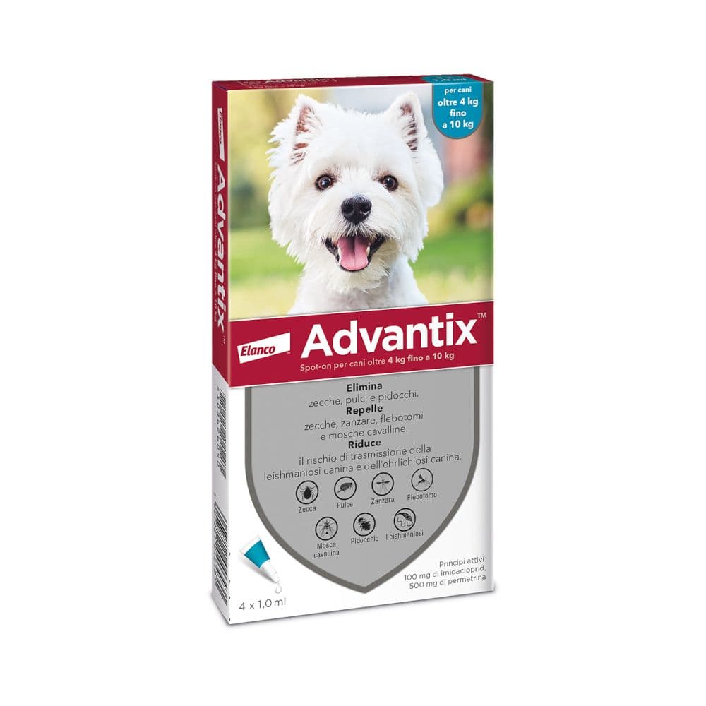 Advantix® Spot-on antiparassitario per cani oltre 4 kg fino a 10 kg - 6 pipette (1,0 ml)