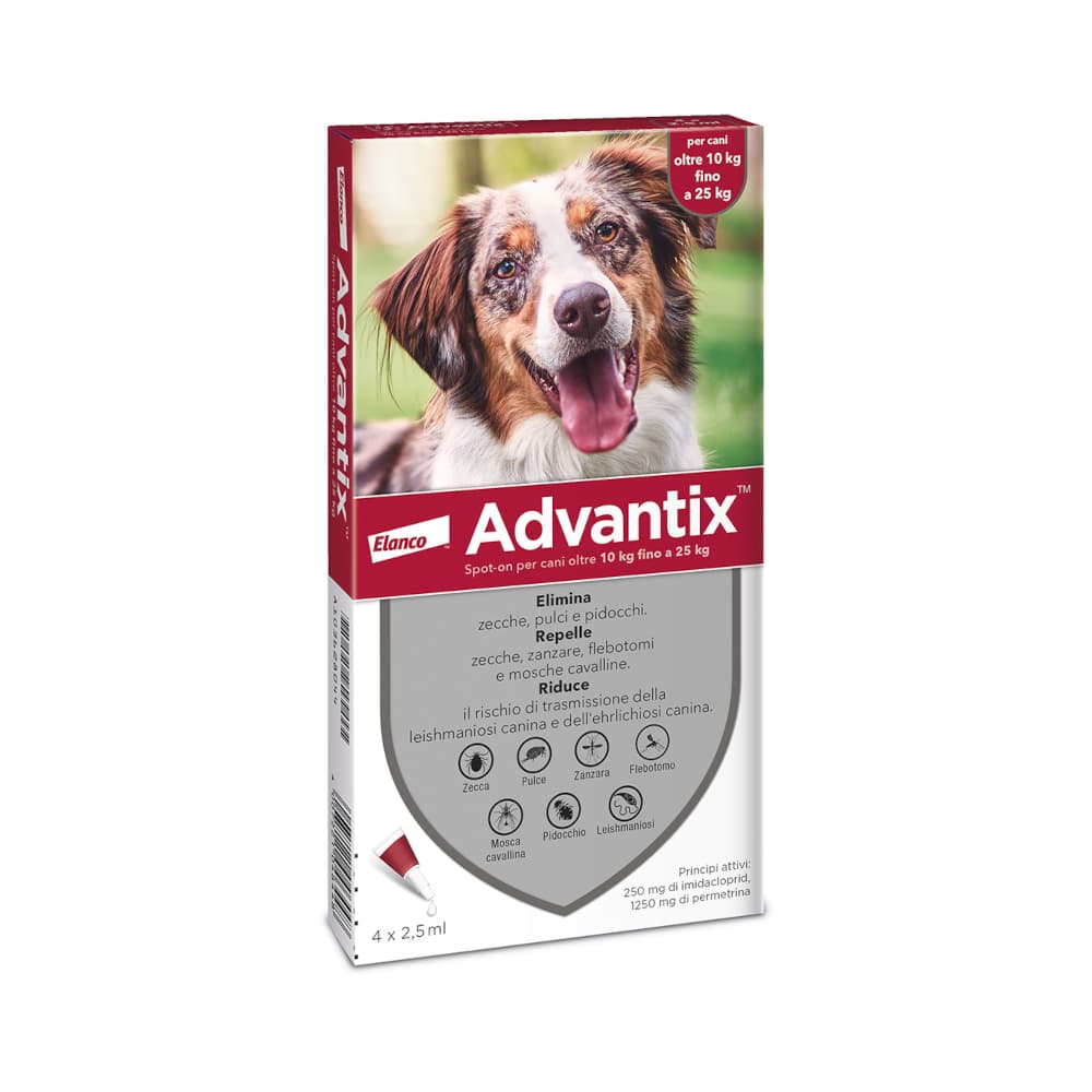 Lista prodotti Advantix Spot-on per cane - Set %: 8 pipette per cani 10-25 kg (2,5 ml)