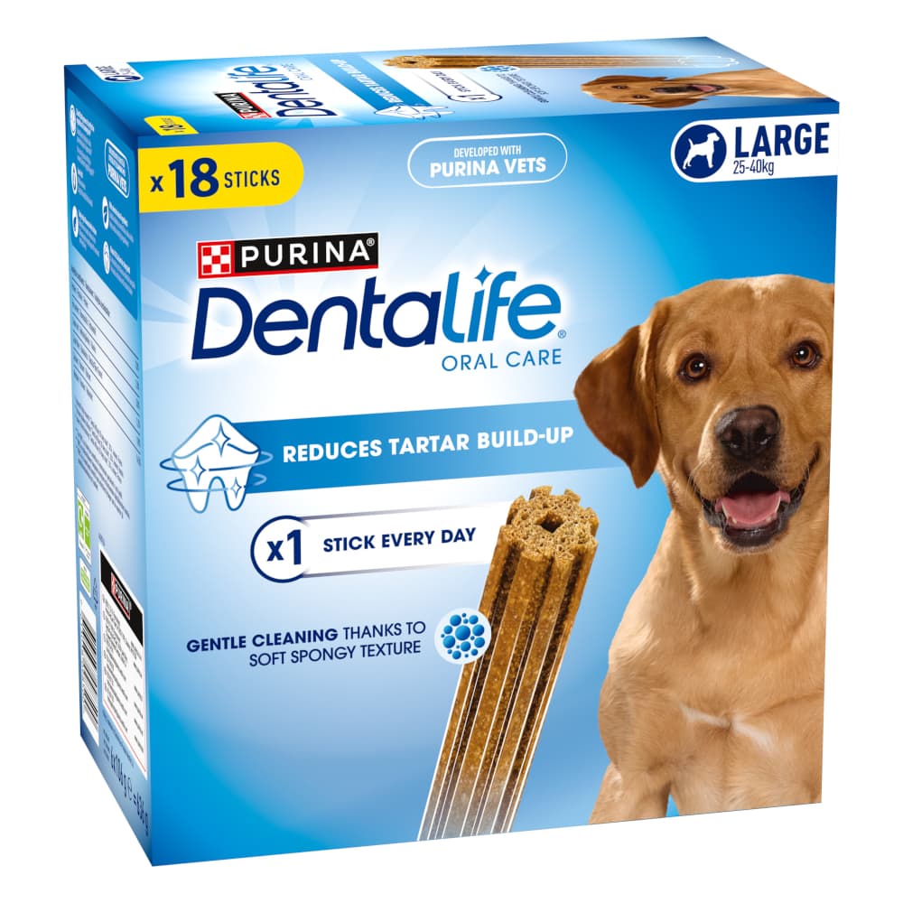PURINA Dentalife Snack per igiene dentale dei cani di tg grande (25-40 kg) - 18 Stick (6 x 106 g)