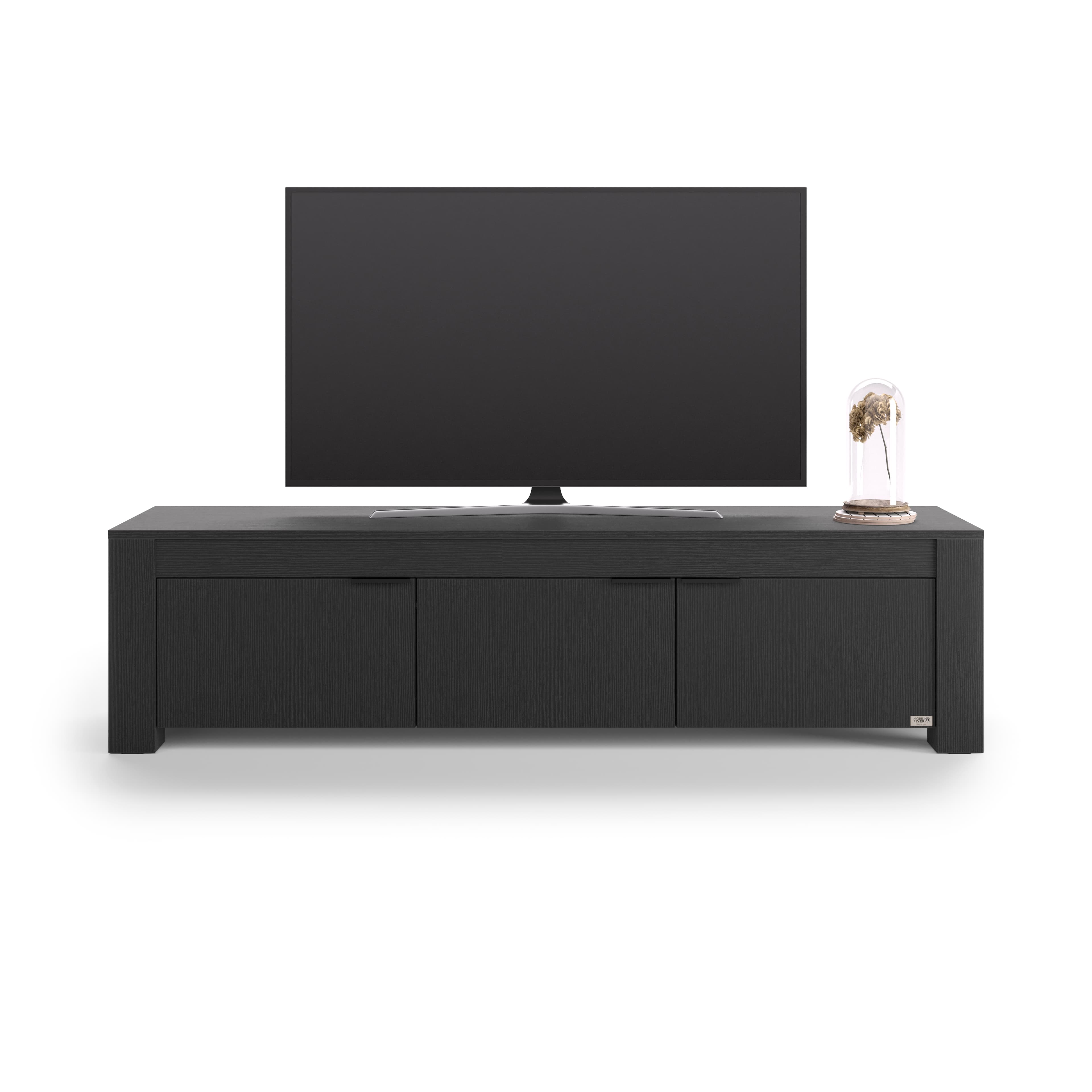 Credenza porta Tv con 3 ante Rachele, (180x45x45,8 cm), Nero Frassino
