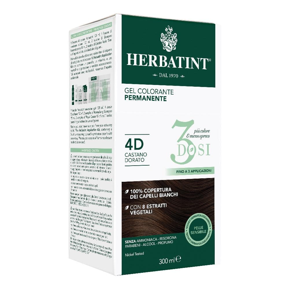 Herbatint Colorazione Permanente per Capelli Castano Dorato 4D 300 ml Delicata alle Erbe Multi Dosi