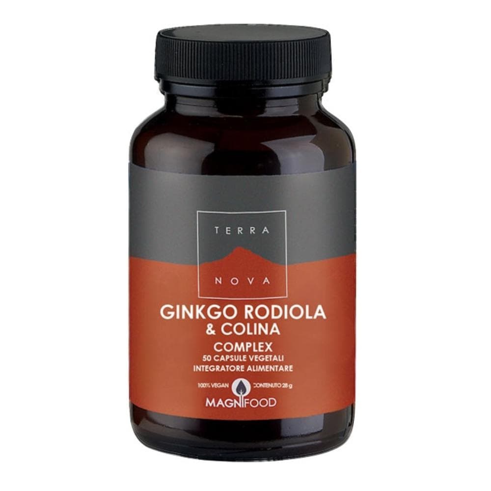 Integratore Ginkgo Rodiola e Colina 50 Capsule Vegetali - Supporto Memoria, Concentrazione e Benessere Mentale