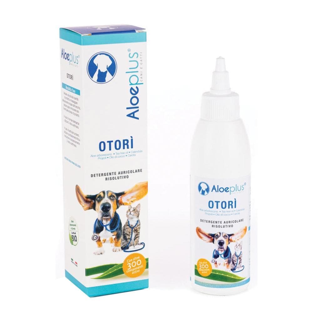Aloeplus Otori Lozione Auricolare per Cani e Gatti 125 Millilitri Detergente Orecchie Lenitivo all'Aloe Vera