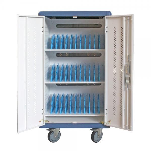 Techly Professional Carrello Stazione di Ricarica Ventilato 30 Notebook o Smartphone Bianco/Blu