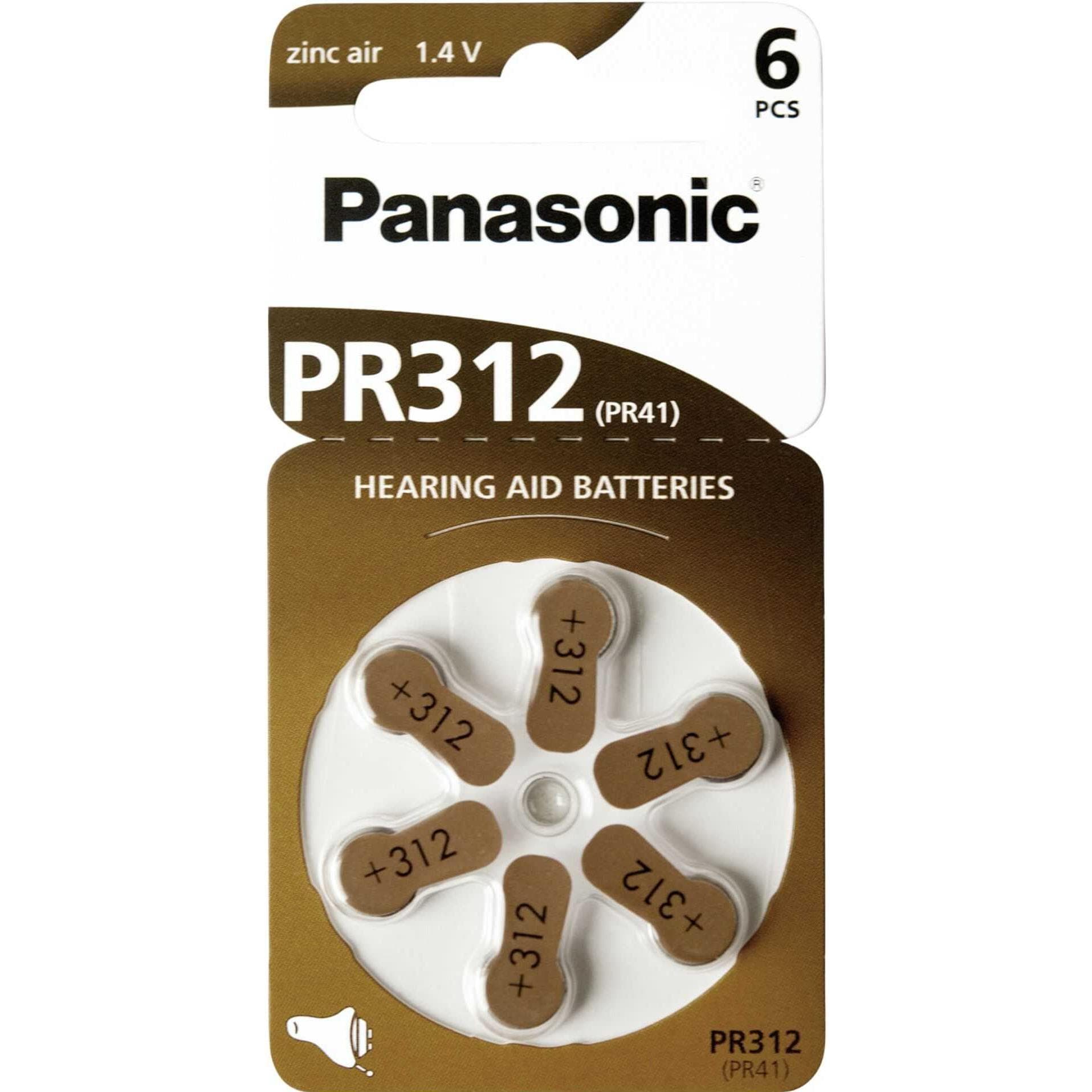 Panasonic Batterie per apparecchi acustici PR312 (6 pz., A312, 170 mAh), Batterie + pile